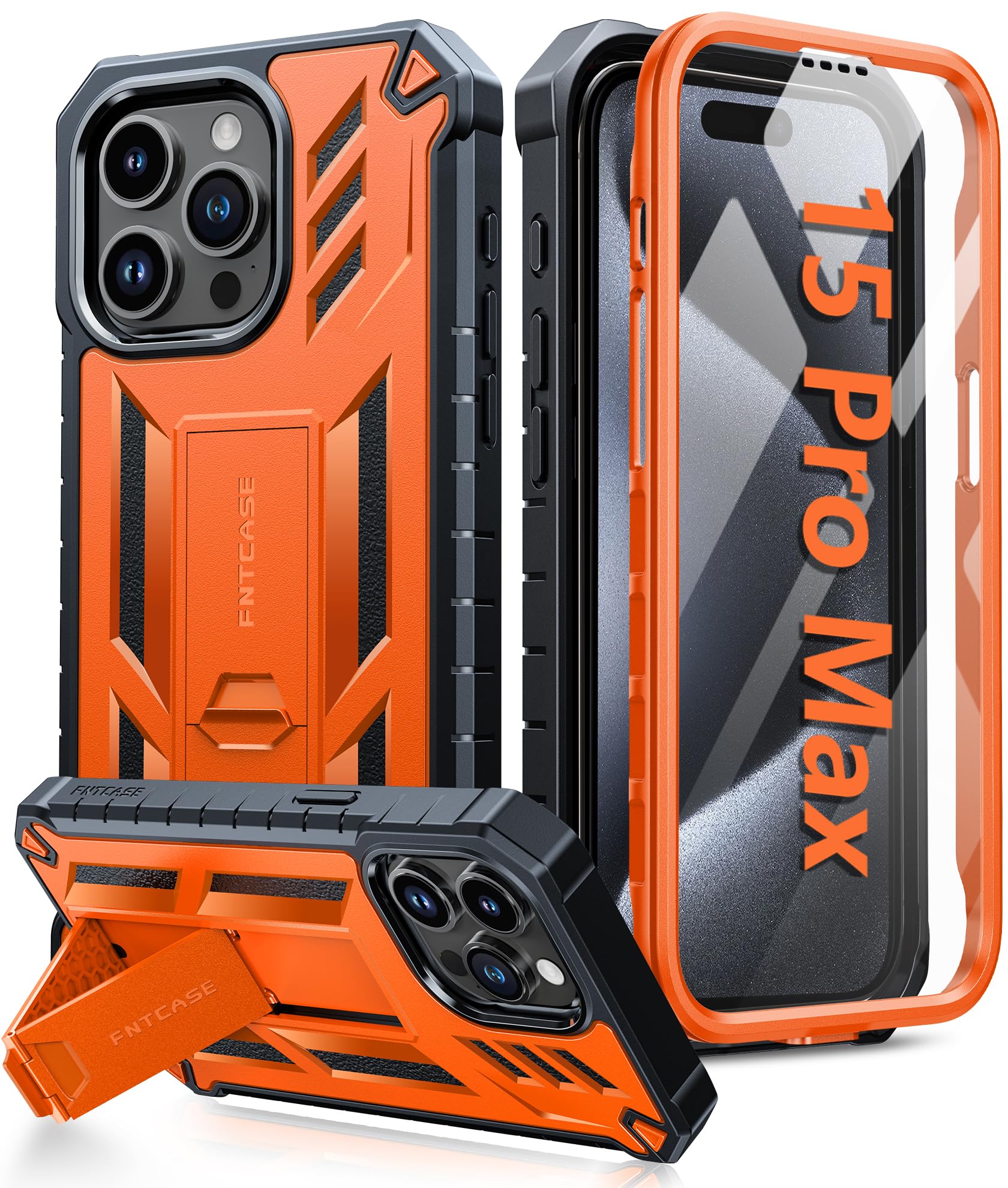 Photo 1 of FNTCASE iPhone 15 Pro Max Case with Kickstand and Screen Protector