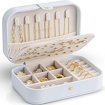 Vlando Boîte à bijoux de voyage, petite boîte avec du style, rangement pour bijoux, boucles d'oreilles, étui de voyage, idée cadeau pour femmes et filles