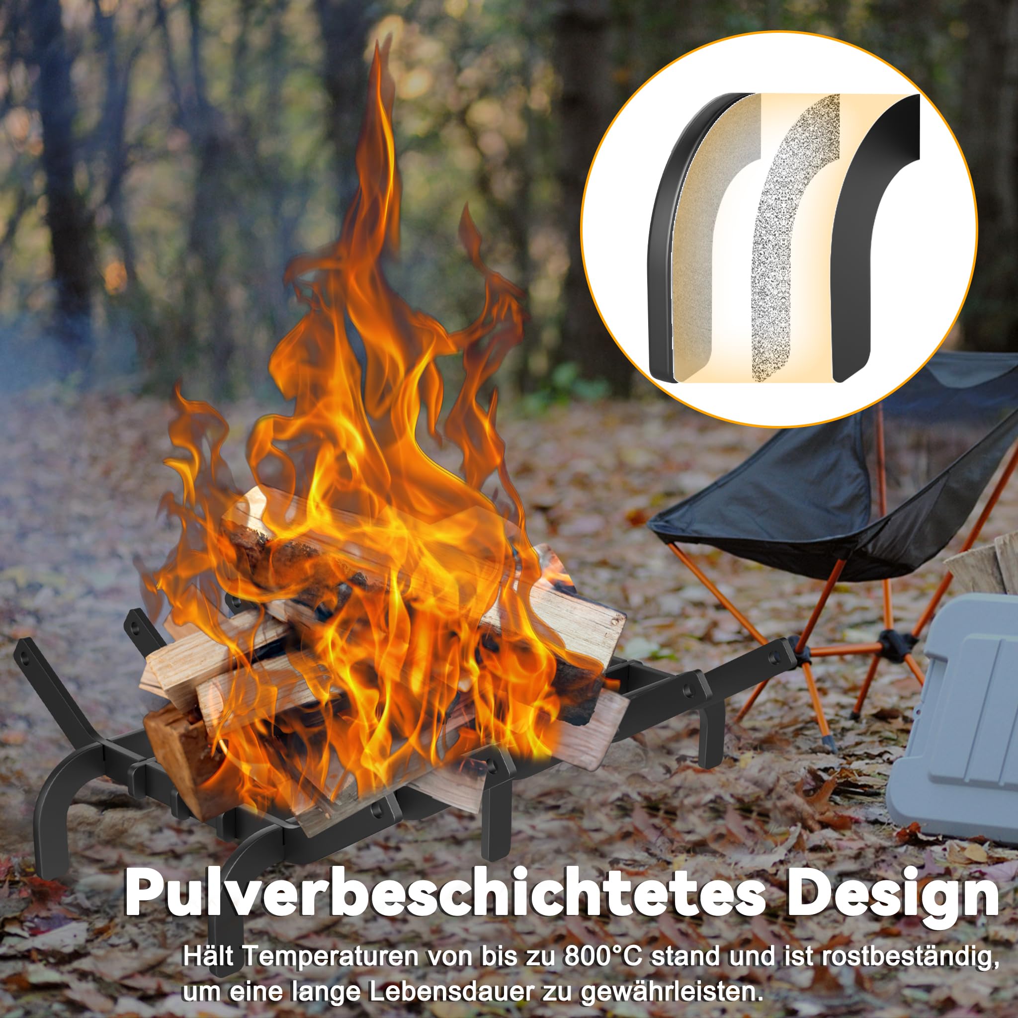 Froadp Parrilla para leña de chimenea Parrilla robusta para chimenea de acero rico en carbono Parrilla de fuego para chimenea leña leña de chimenea soporte para madera con pies soporte para leña para