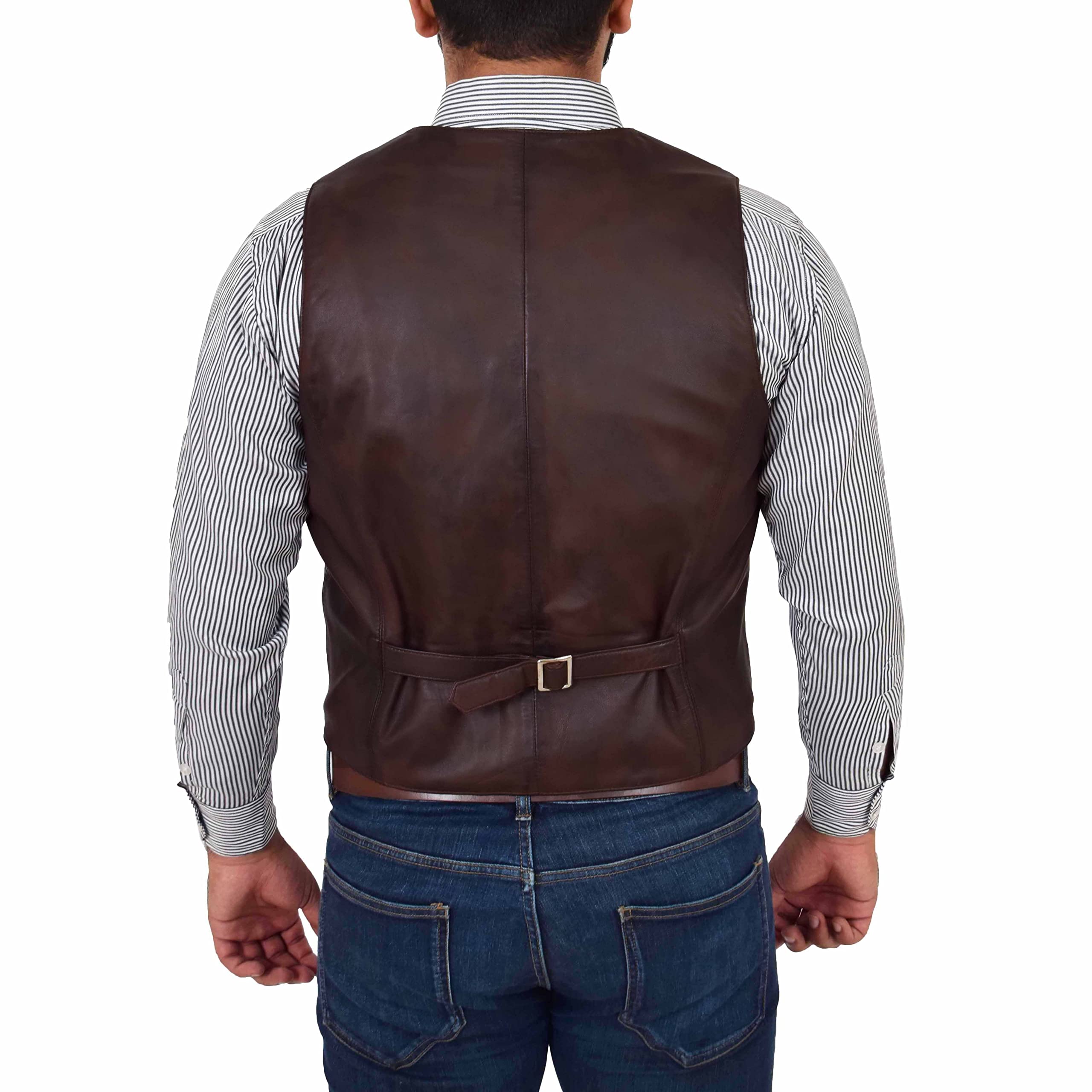 DR135 Gilet classique en cuir pour homme Marron