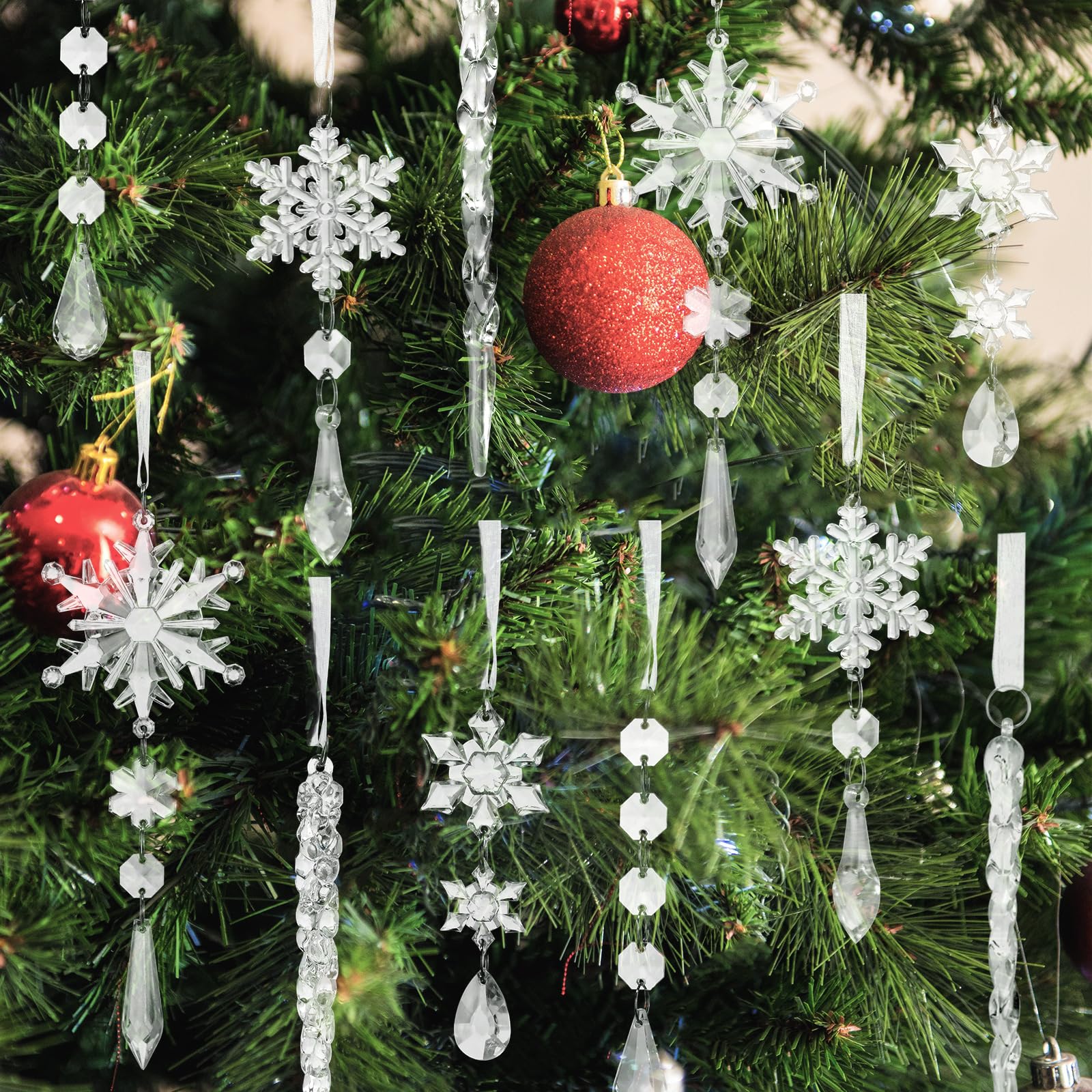 MSQ Lot de 12 décorations de Noël en Forme de et Flocons de Neige Acrylique