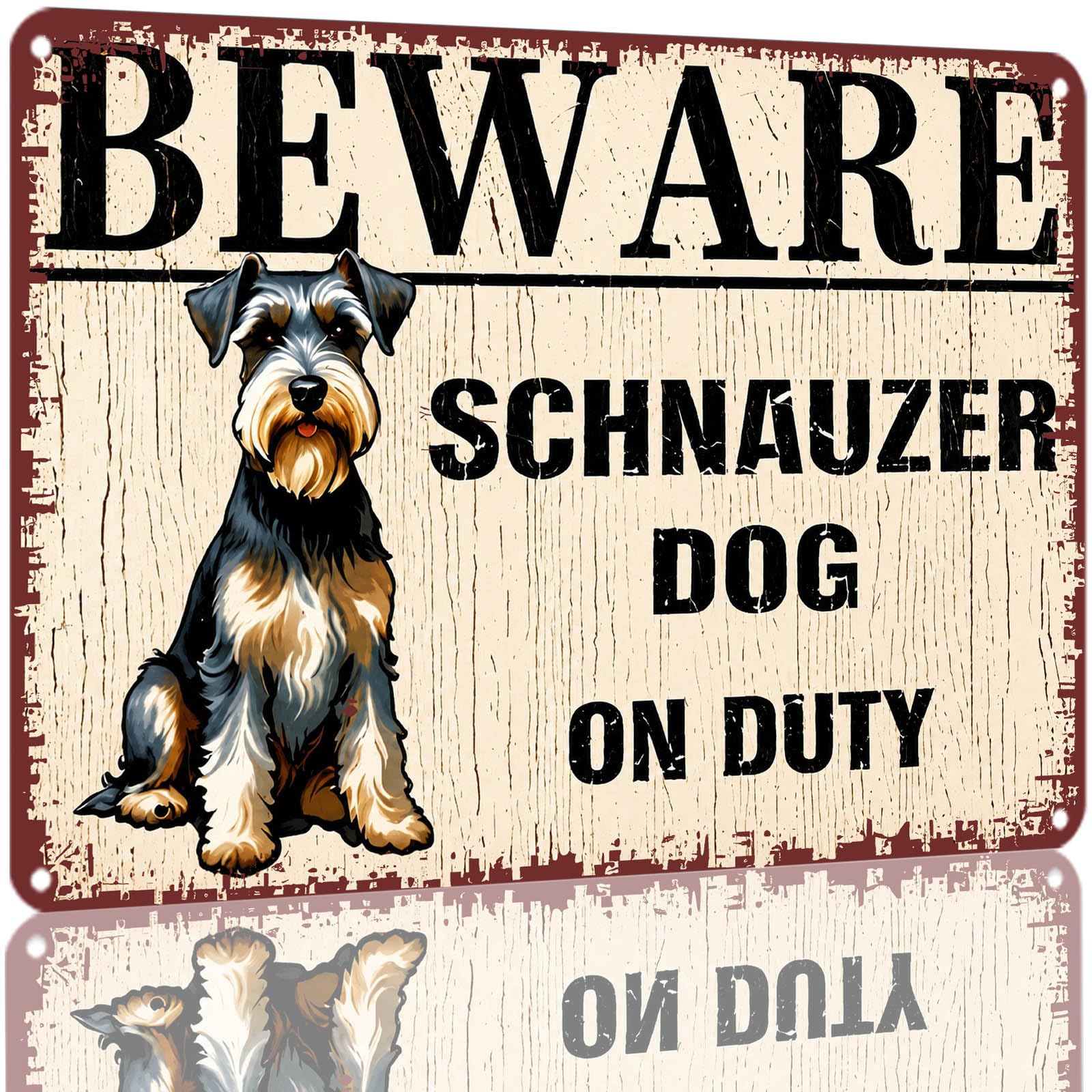 Kwqdozf As Pic Beware Schnauzer Dog On Duty Vintage Metal Tin Sign 8X12 Inch Aluminum Wall