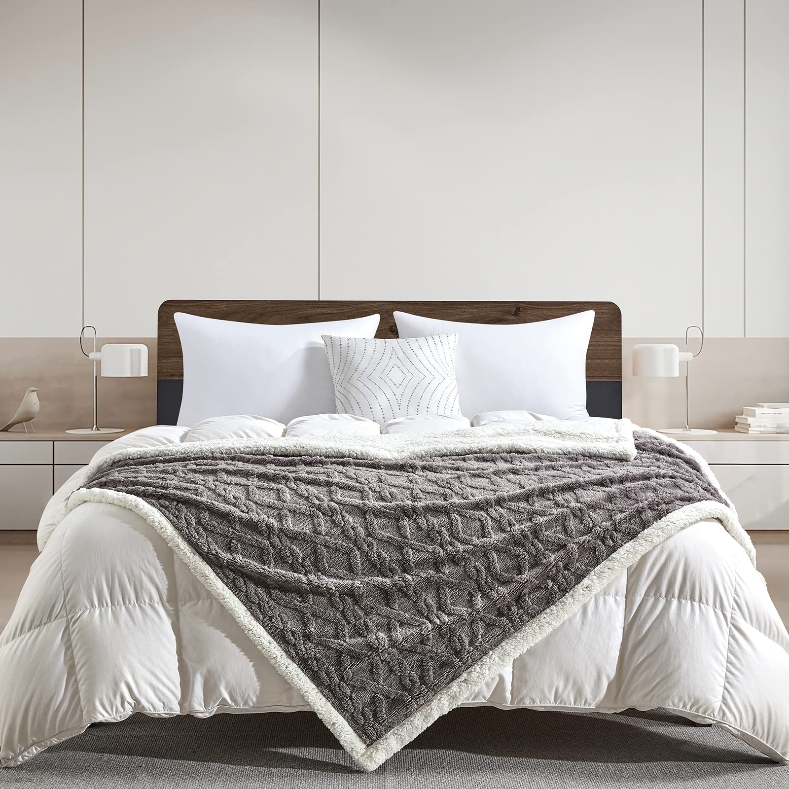KASYLAN Sherpa Fleece Blankets Flannel Throw for Couch Sofa Throw Size -127x152cm Grey - Image 3