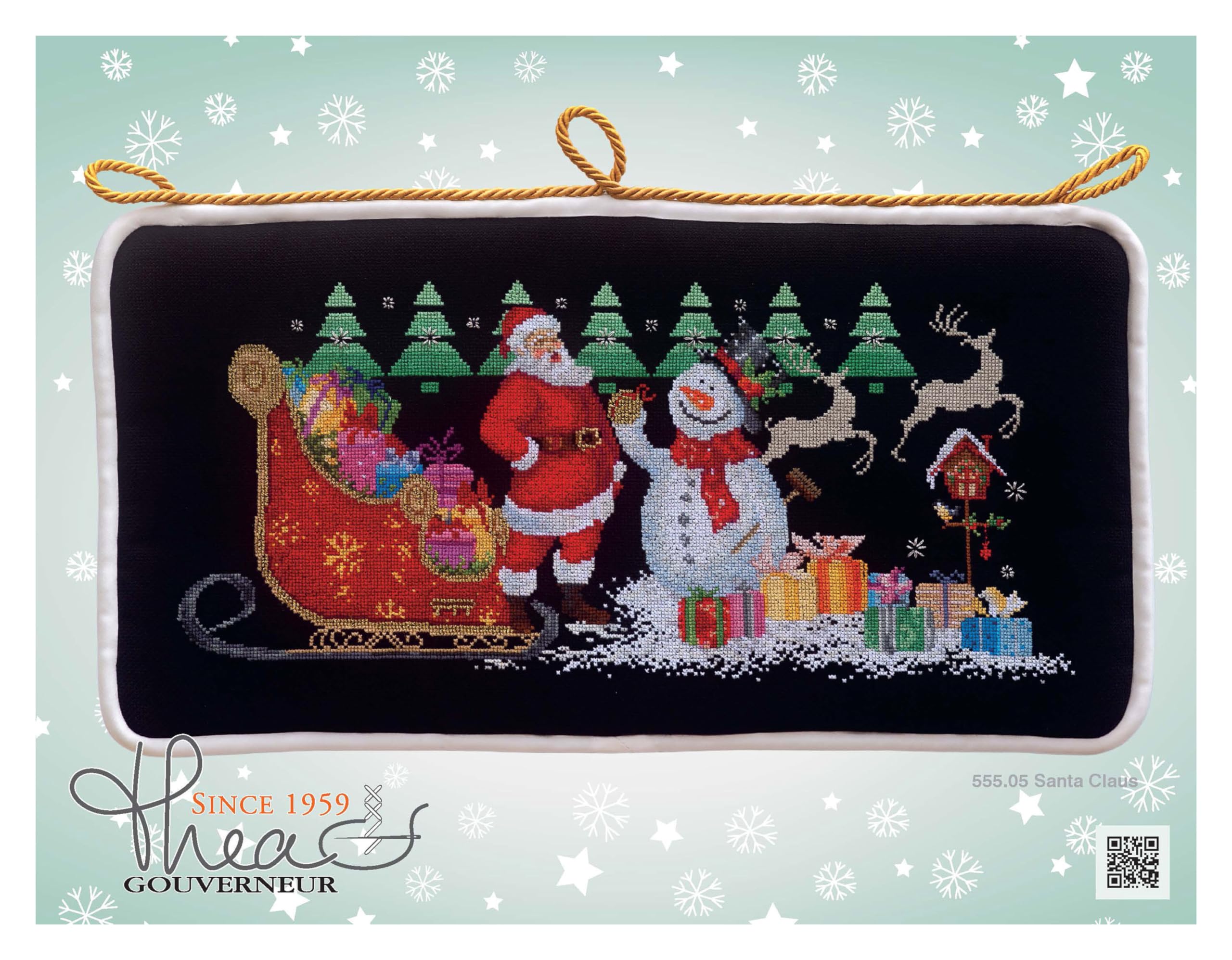 Thea Gouverneur, Counted Cross Stitch Kit, Christmas, Aida Black, 16 Count, Embroidery Kit for Adults