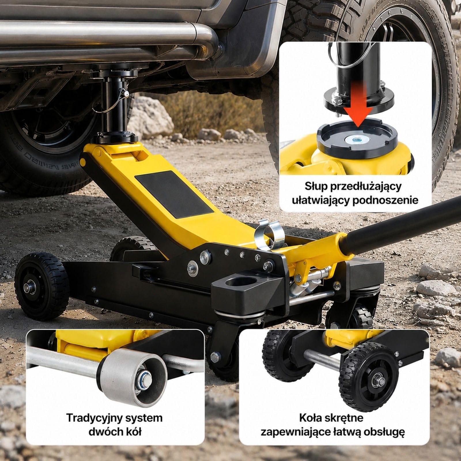 Hydrauliczny podnośnik samochodowy 3 t z konstrukcją aluminiowo-stalową, pompą dwutłokową do szybkiego podnoszenia i kolumną wysuwaną do SUV-ów i pickupów
