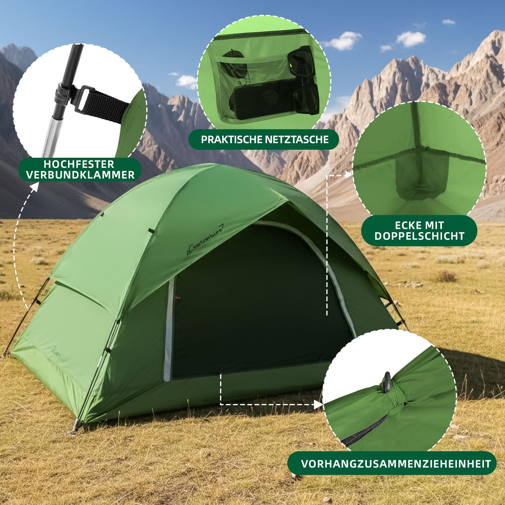 Clostnature 2/4 Personen Zelt für Camping - Wasserdichtes Outdoor Zelt Leichtes Kuppelzelt, Kompakt Zelt mit Kleinem Packmaß für Familie, Strand, Festival, Gruppe