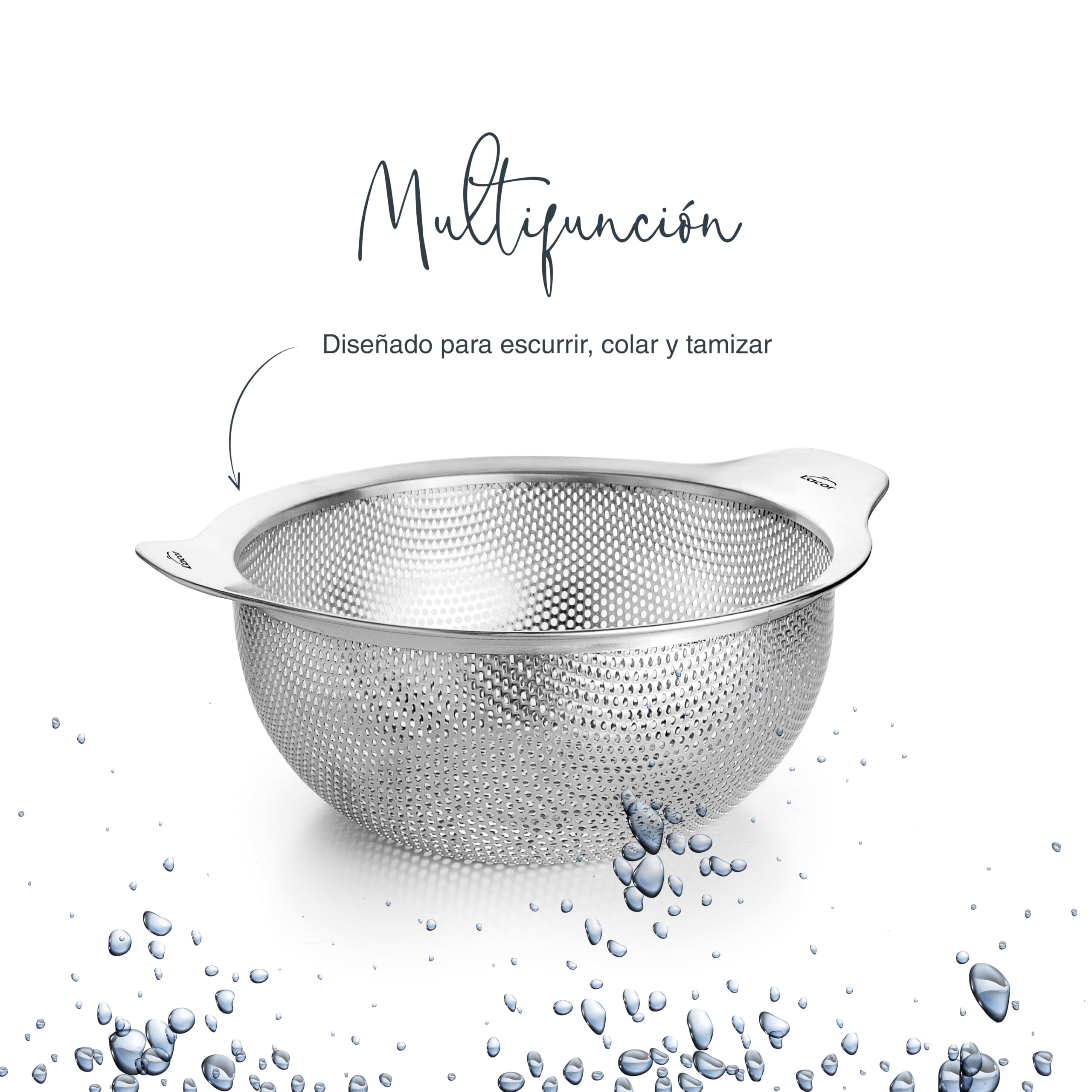 Lacor - 62732 - Escurridor Cocina Inox, Acero Inoxidable 18/10 y Ø20 cm | Colador multifunción apilable con asas para verduras, pasta o arroz. Se adapta a ollas y es apto para lavavajillas.