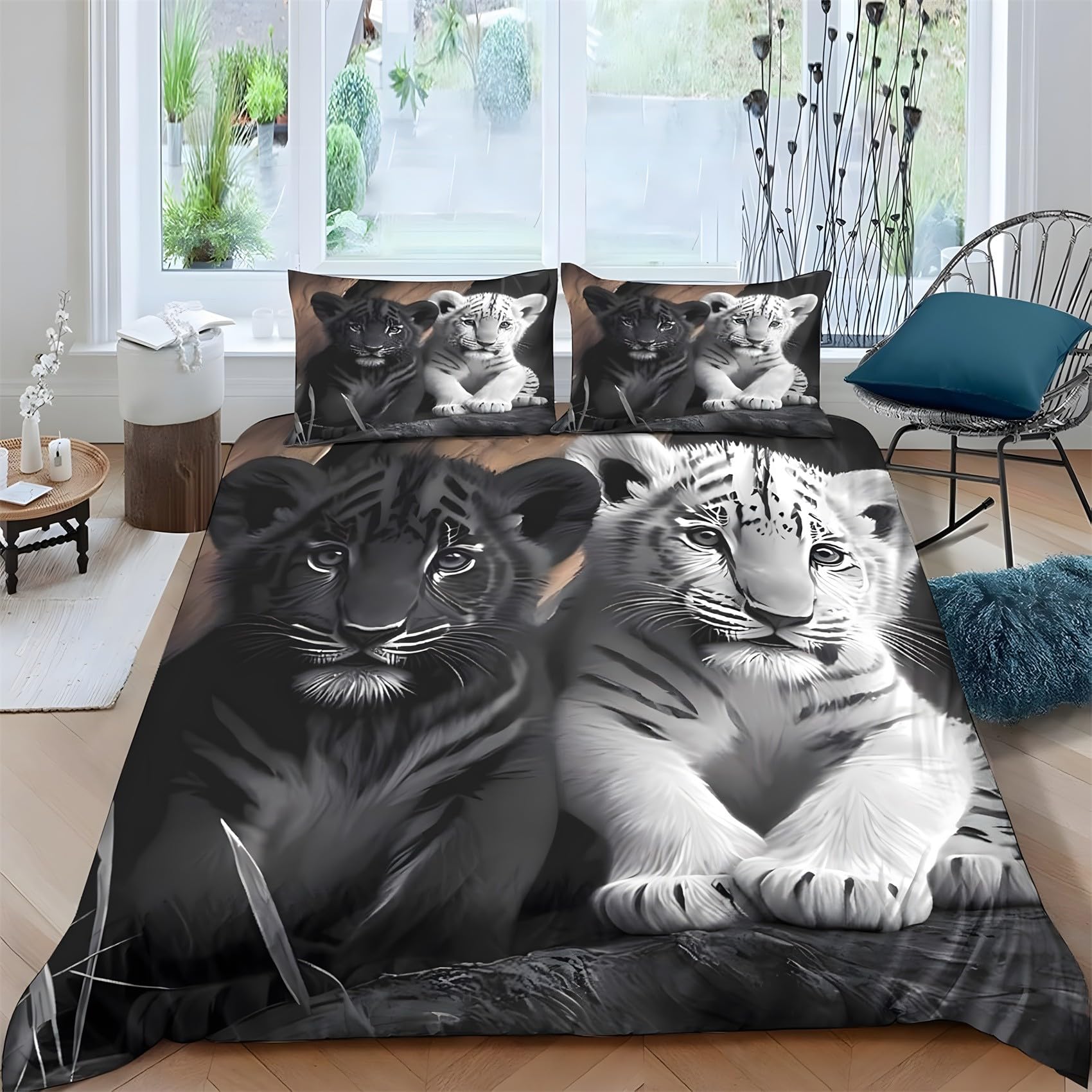 Housse de Couette 220x240 Tigre et 2 Taies 65x65 Noir RP1142