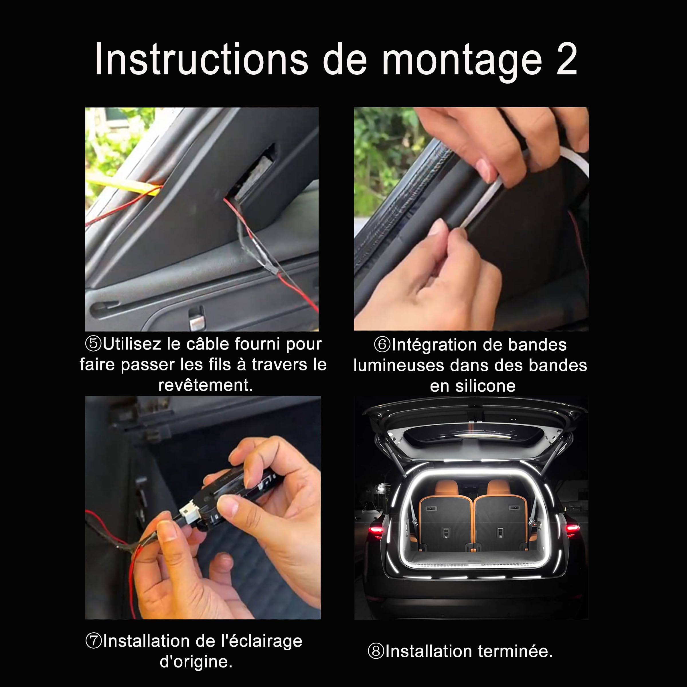 Bande lumineuse LED flexible pour coffre de voiture, 400 cm, facile à installer, étanche, ajustement universel pour coffre de voiture, SUV, blanc