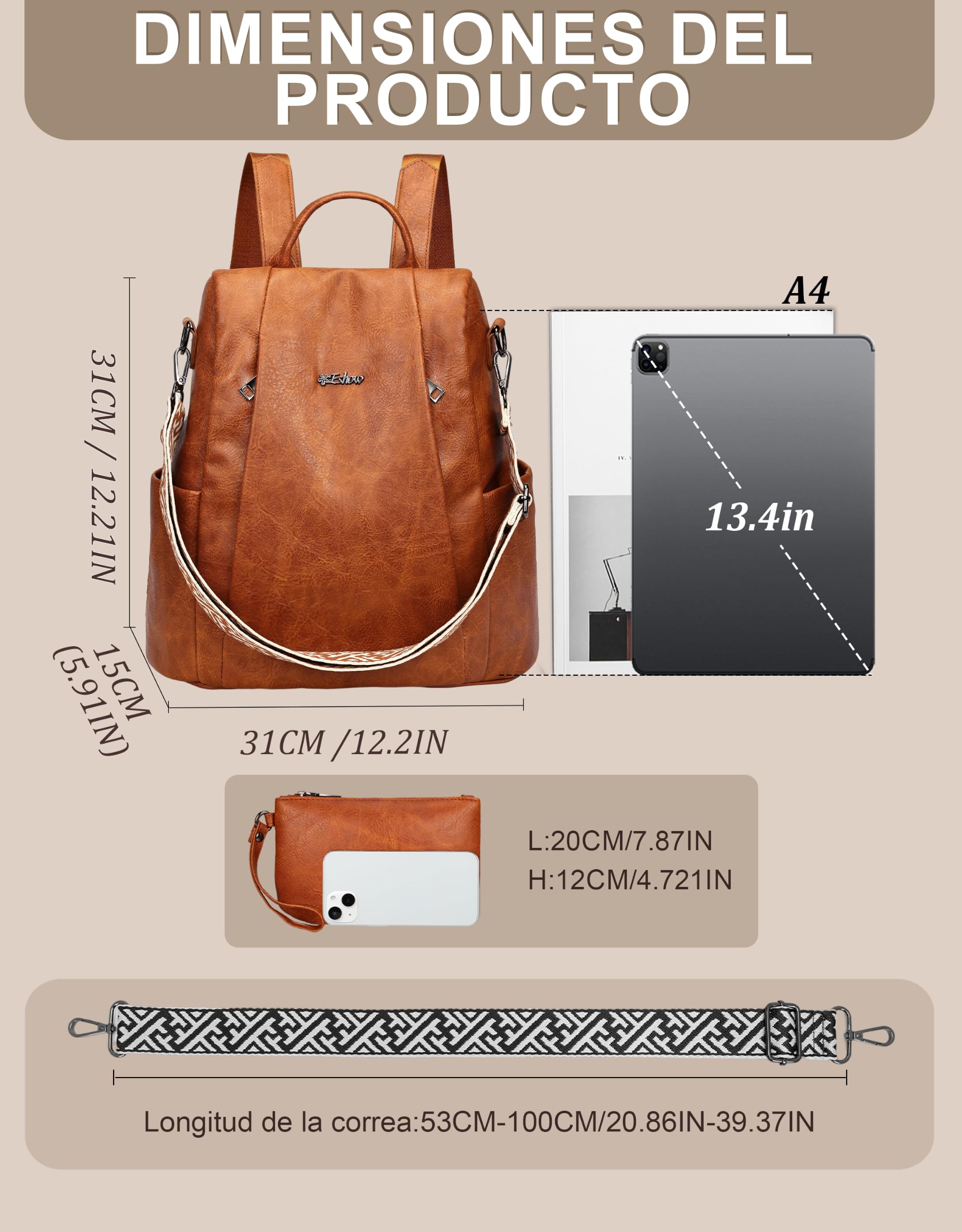 Mochila Mujer Antirrobo con Protección RFID y Bolsillo Pequeño