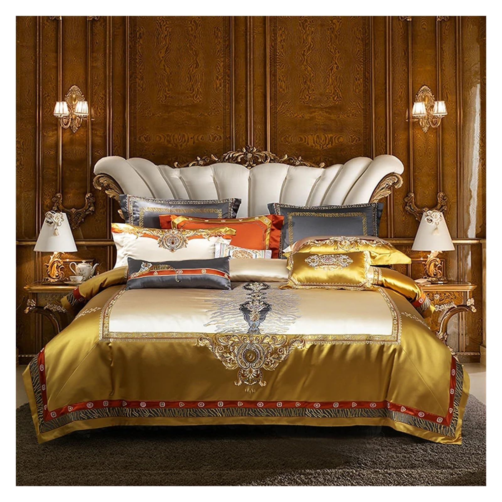 Sbcgfy A 1400Tc Silk Cotton Bedding Set King Queen Size Palace Embroidery Duvet Cover Flatsheet Thick Bedspread 4Pcs,Cotton Duvet, Zq-11042,-Queen Size 1.8M Bed 4Pcs