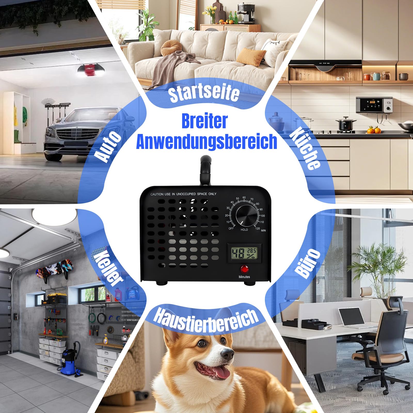 LPQCccY Ozongenerator, 60000mg/h Ozongerät, 120 Min Timer Ozon Luftreiniger, Intelligente Überwachung des Raumklimas Temperatur Ozonisator, Ozone Generator für Auto Wohnung Küche Garagen Gerüche