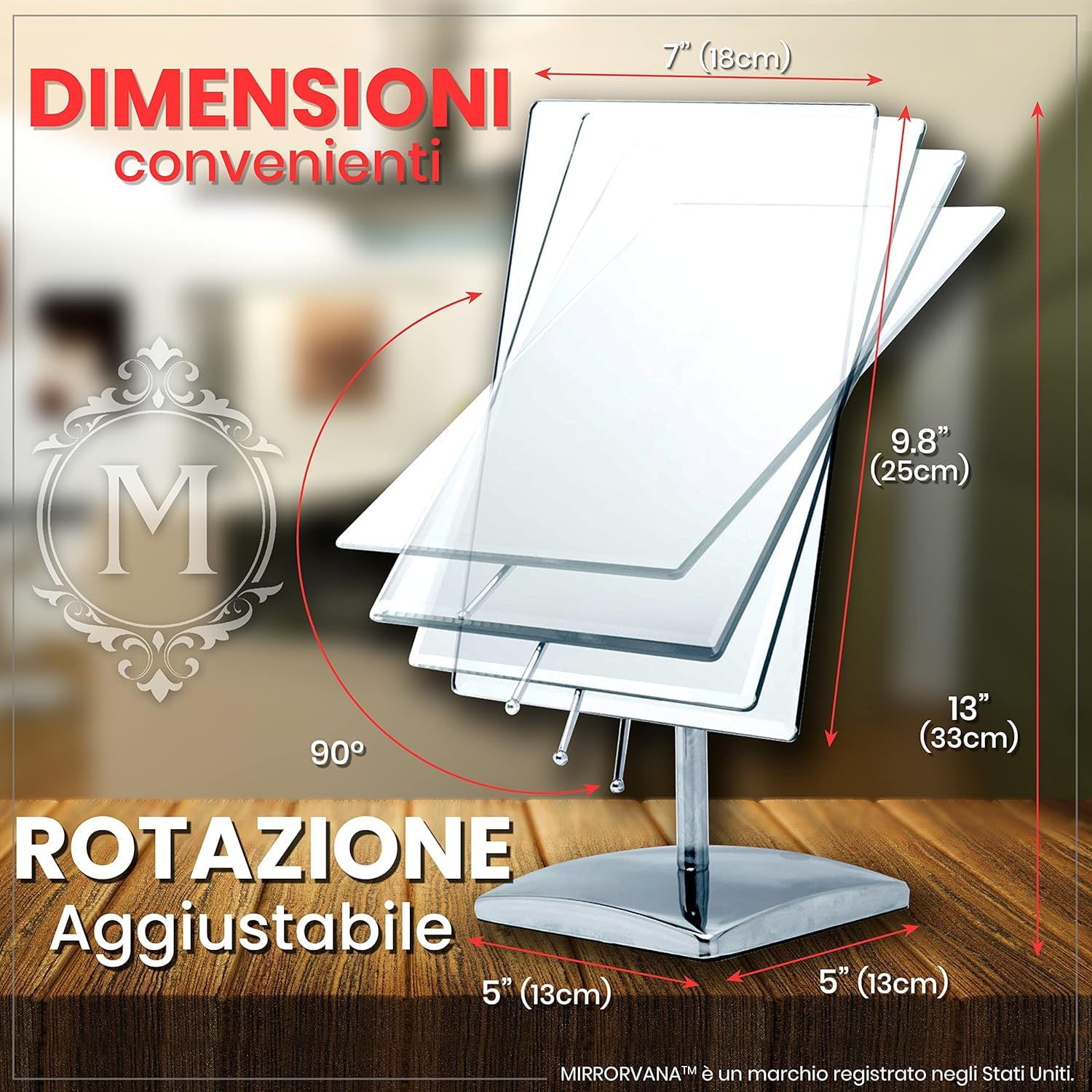 MIRRORVANA Specchio da tavolo per trucco e bagno, specchietto portatile da scrivania ideale per truccarsi e make up (18 x 25 cm)