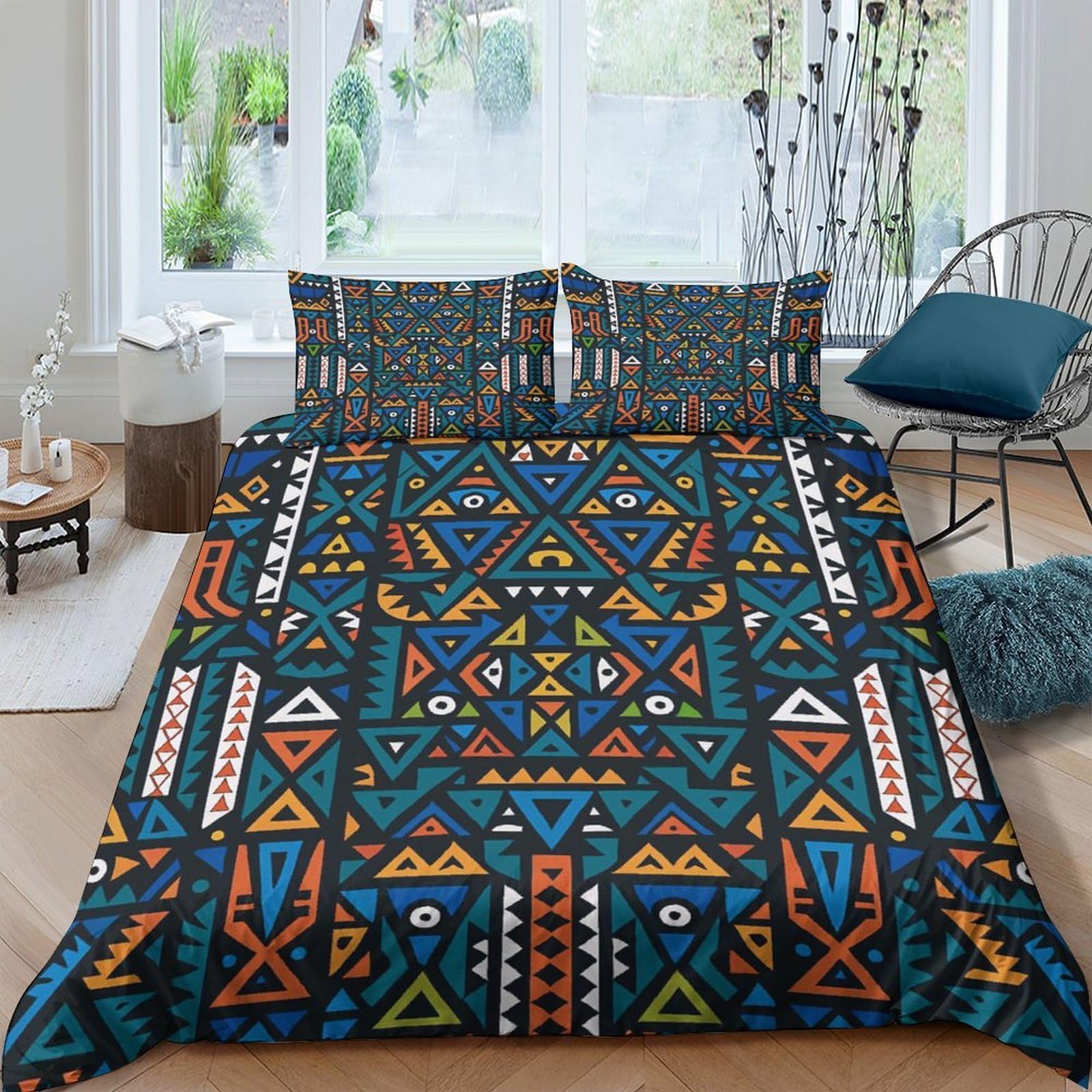 Ctjqhvkz Style-9 3D Printed Tribal Geometric Fitted Sheet Microfiber Soft Breathable Ethnic Pattern Mattress Cover For Bedroom Decor Single（135X200cm）
