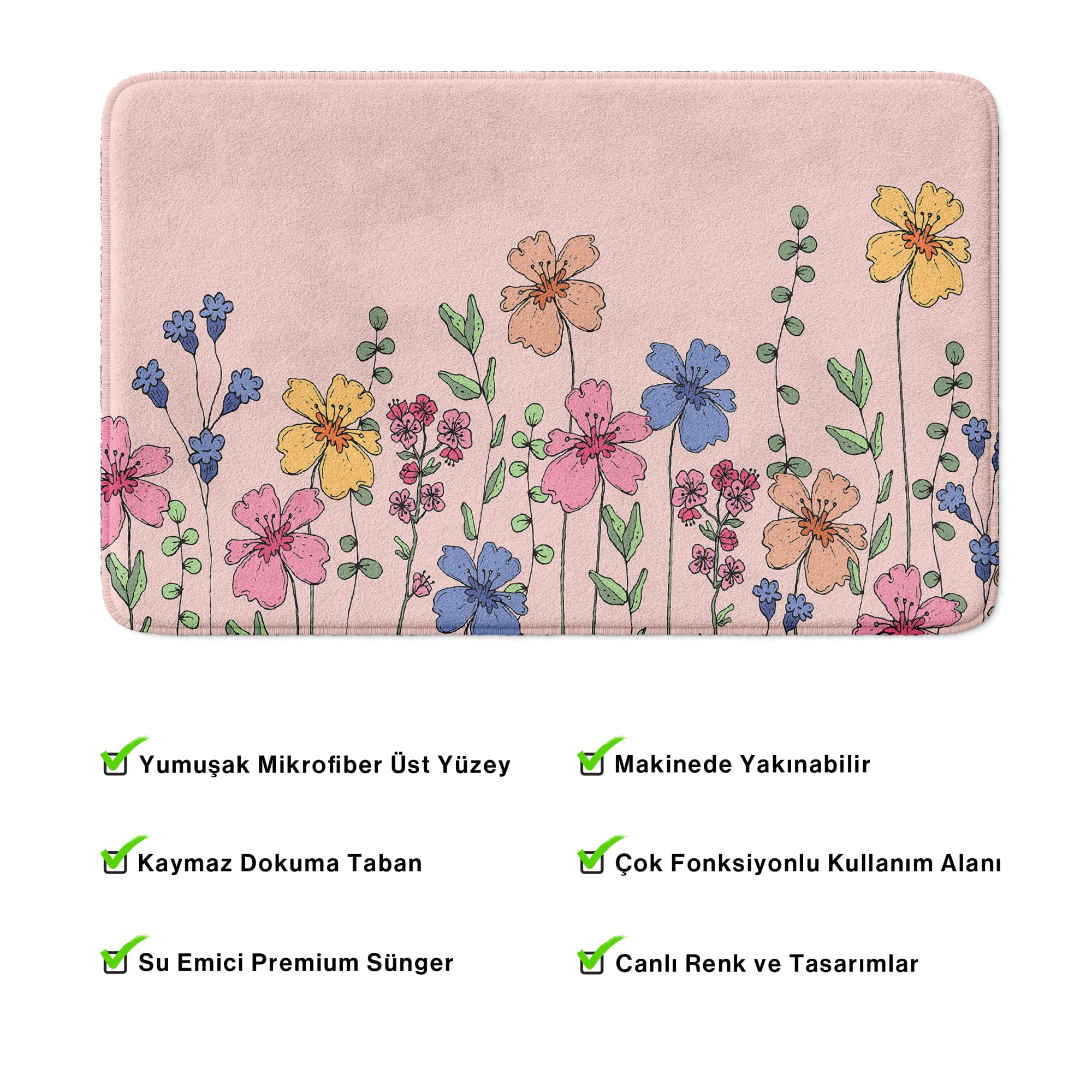 Sevimli Tasarımlı Mikrofiber 2'li Takım Banyo Paspası, Kaymaz Taban, Makinede Yıkanabilir (40x60_50x80)