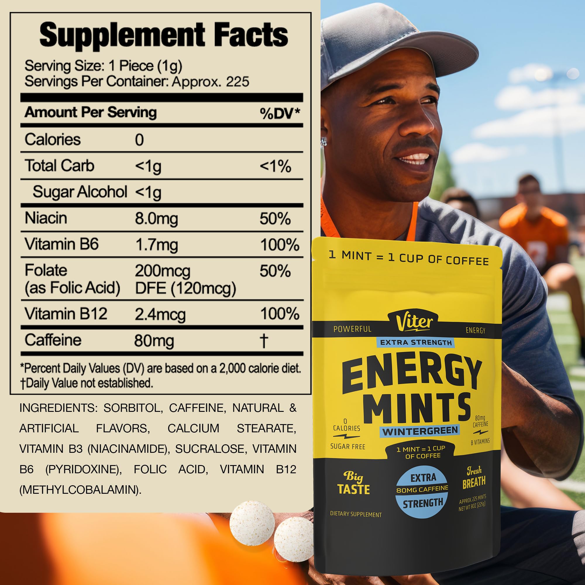 Viter Energy Extra Strength Caffeine Mints 80mg, Wintergreen, 8oz Bulk Bag — Amazon image 3