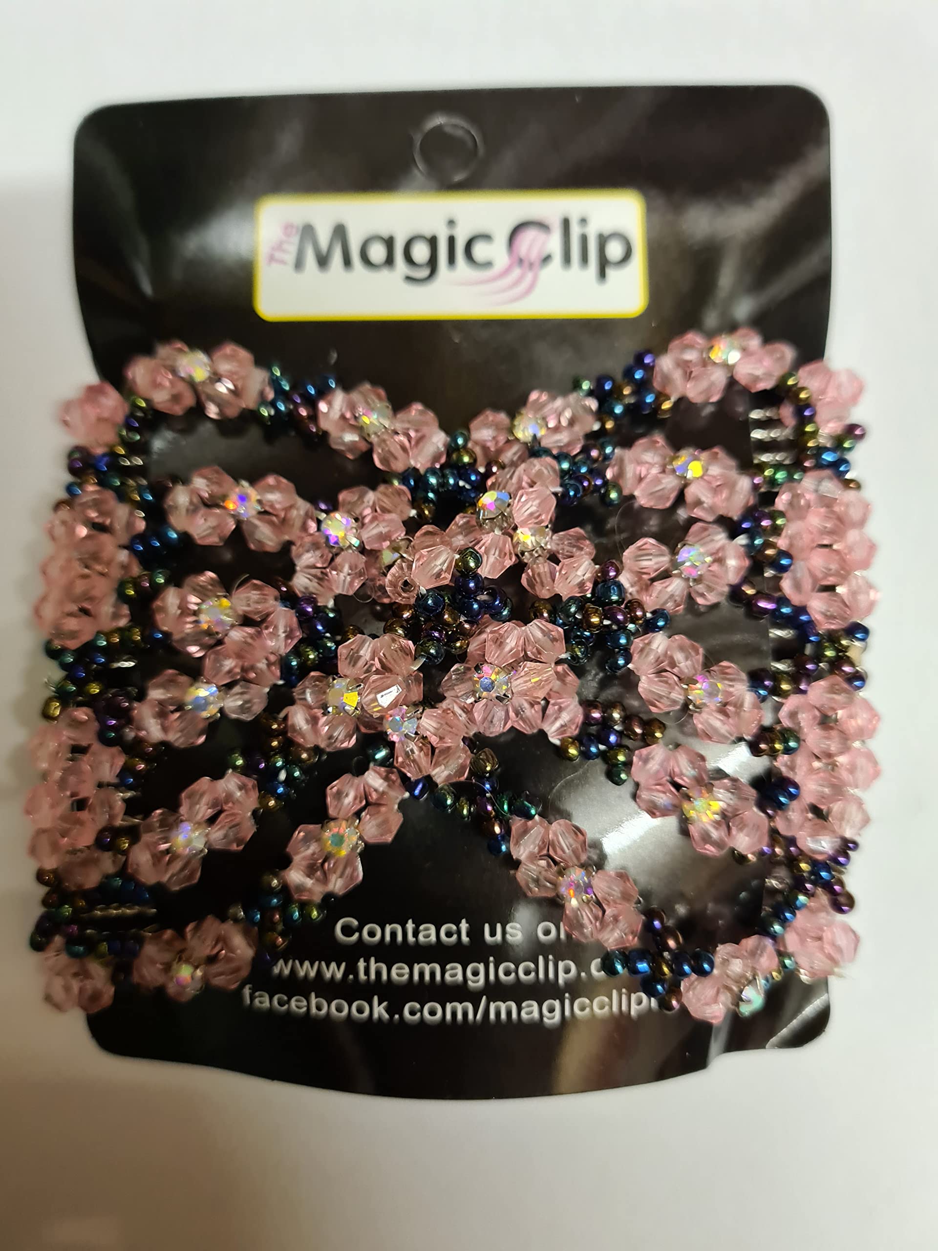 MebellaWomen Magic Beads Hair Clips Stretchy EZ Double Comb Different Hair Styles Shiny Pearls (Pink)