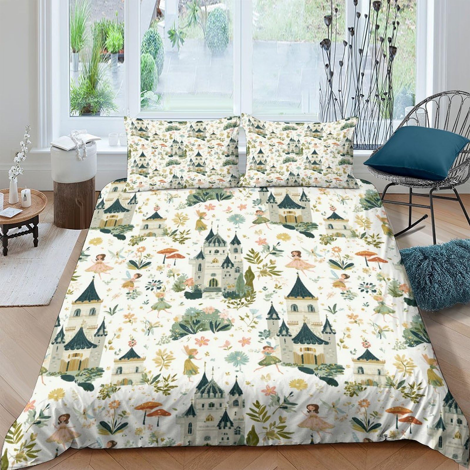 Ctjqhvkz Style-5 3D Printed Castle Forest Fitted Sheet Microfiber Breathable Fairy Tale Bed Cover For Bedroom Dorm Mattress Protection Decoration Single（135X200cm）