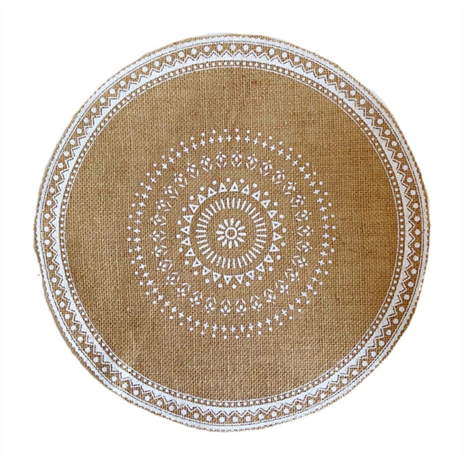 Set de table rond anti tache résistant chaleur motif mandala franges D