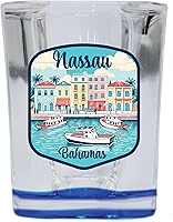 Vista 1 de R and R Imports Nassau the Bahamas Design C Souvenir - Vaso de chupito cuadrado de 2.5 onzas, base azul individual