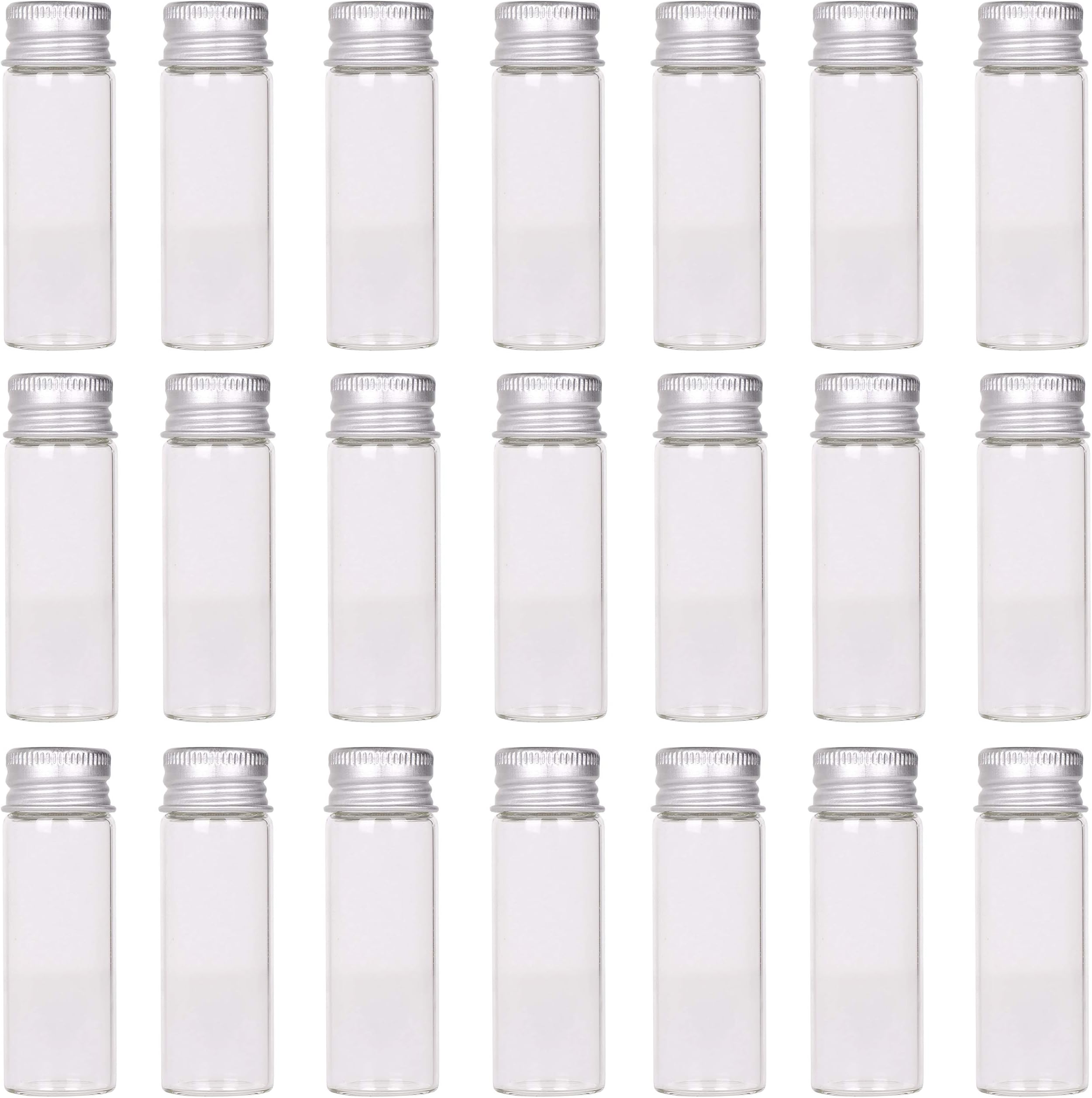 MaxMau 24 Tiny Jars with Aluminum Screw Lids 15ml Small Glass Bottles Clear Mini Vials Metal Caps Top Sample Message Bottle Jewelry Beads Herbs Storing Wedding Favors DIY Decorations
