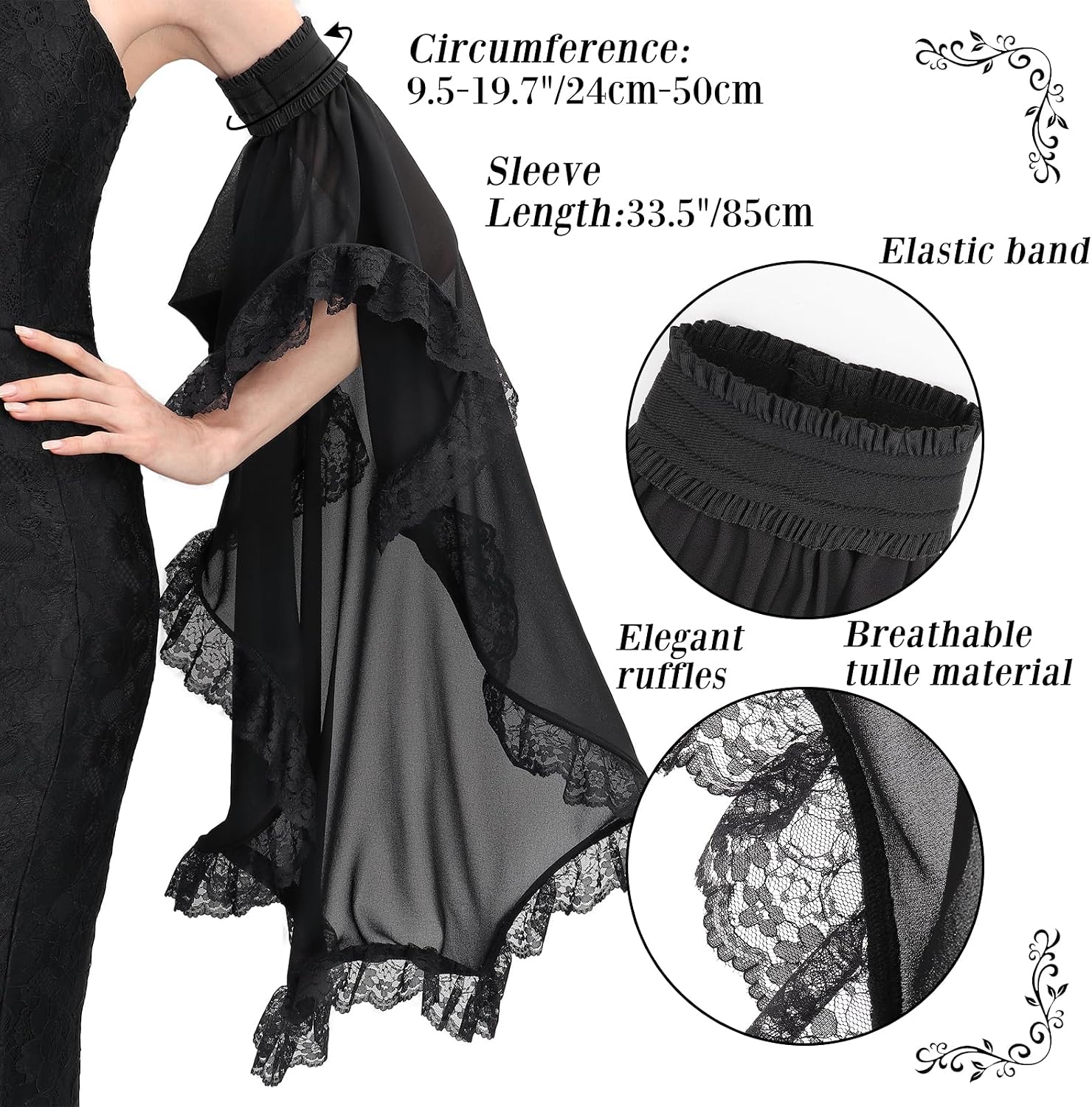 Gothic Lace Sleeves Chiffon Tulle Detachable Steampunk Gloves for Women Cosplay Accessories