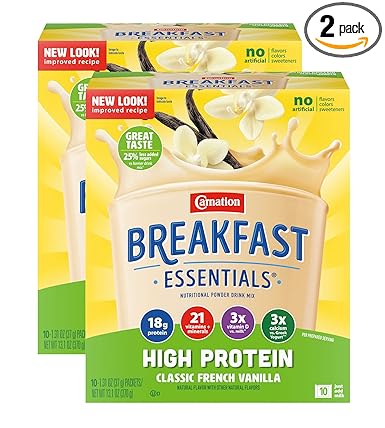 Carnation Breakfast Essentials High Protein Nutritional Powder Drink Mix Packets Vanilla, 13.1 Ounce (Pack of 2)