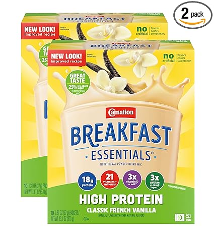 Carnation Breakfast Essentials High Protein Nutritional Powder Drink Mix Packets Vanilla, 13.1 Ounce (Pack of 2)