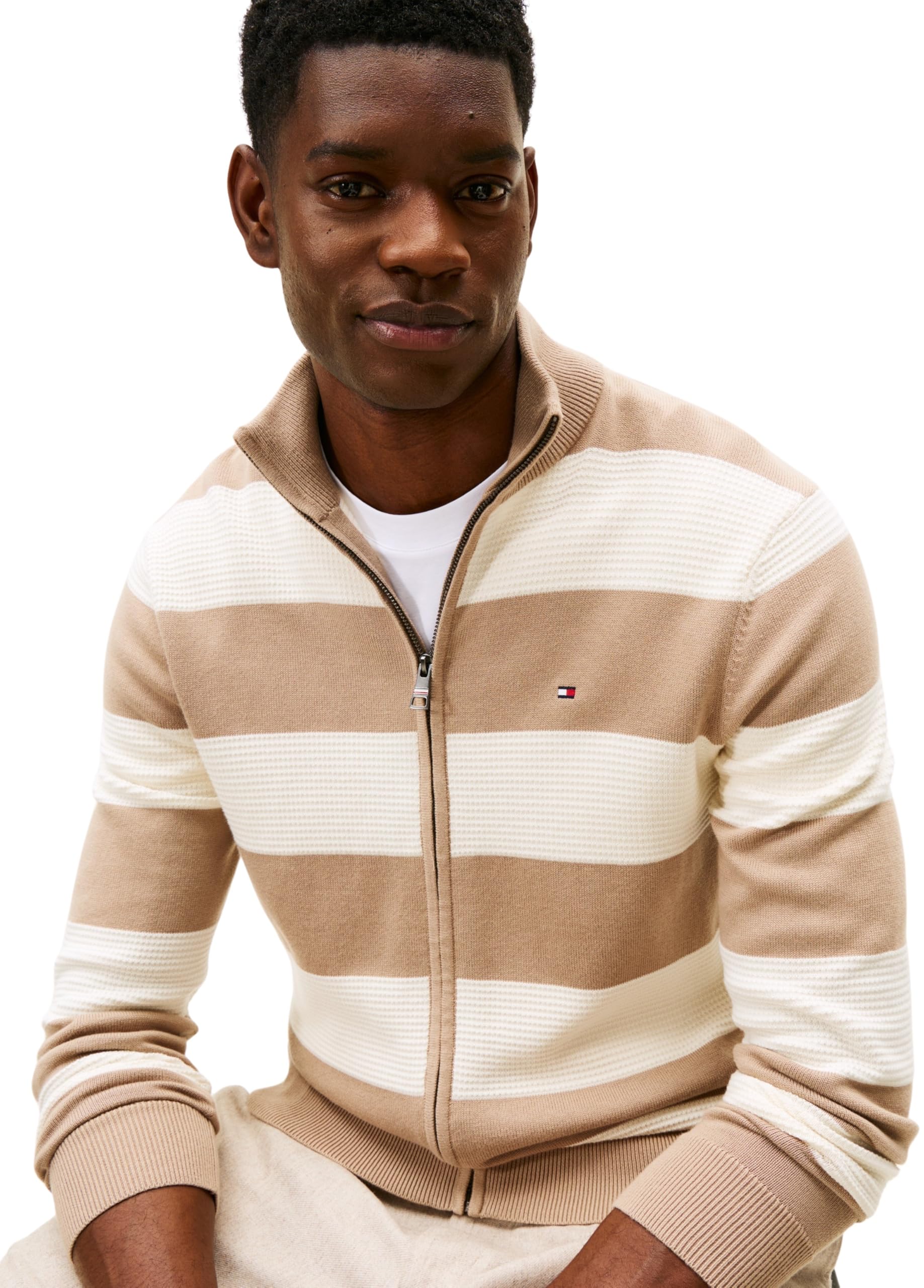 Tommy Hilfiger Herren Block Stripe Cotton Zip Through Mw0mw41483 Pullover mit durchgehendem Reißverschluss (1er Pack)