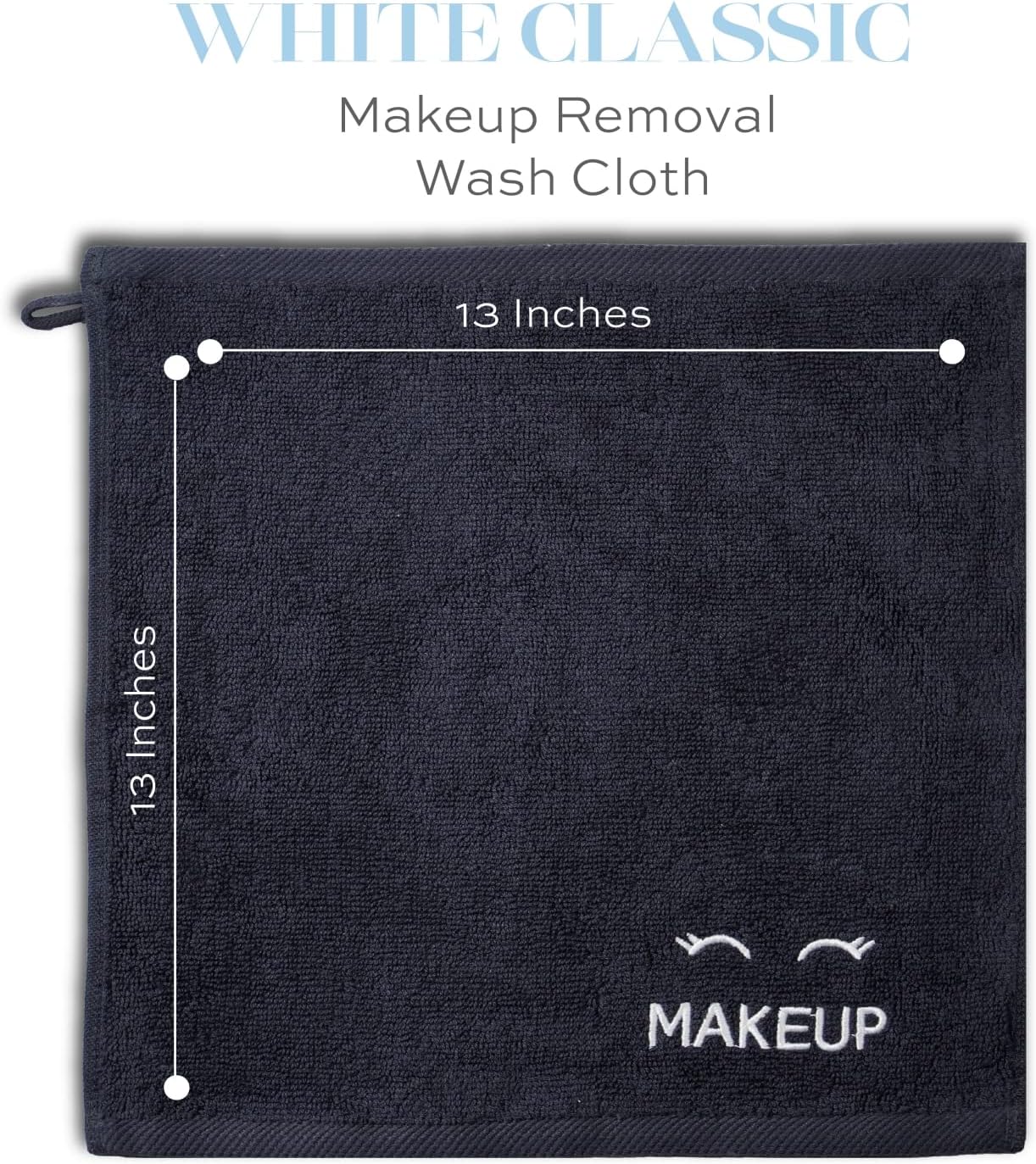 White Classic 12 Luxury White Washcloths 13 x 13 and 12 Bleach Safe Black Makeup Towels for Face Cleansing 13 x 13 | Cotton, Highly Absorbent and Quick Dry for Hotels, Spa and Bathroom