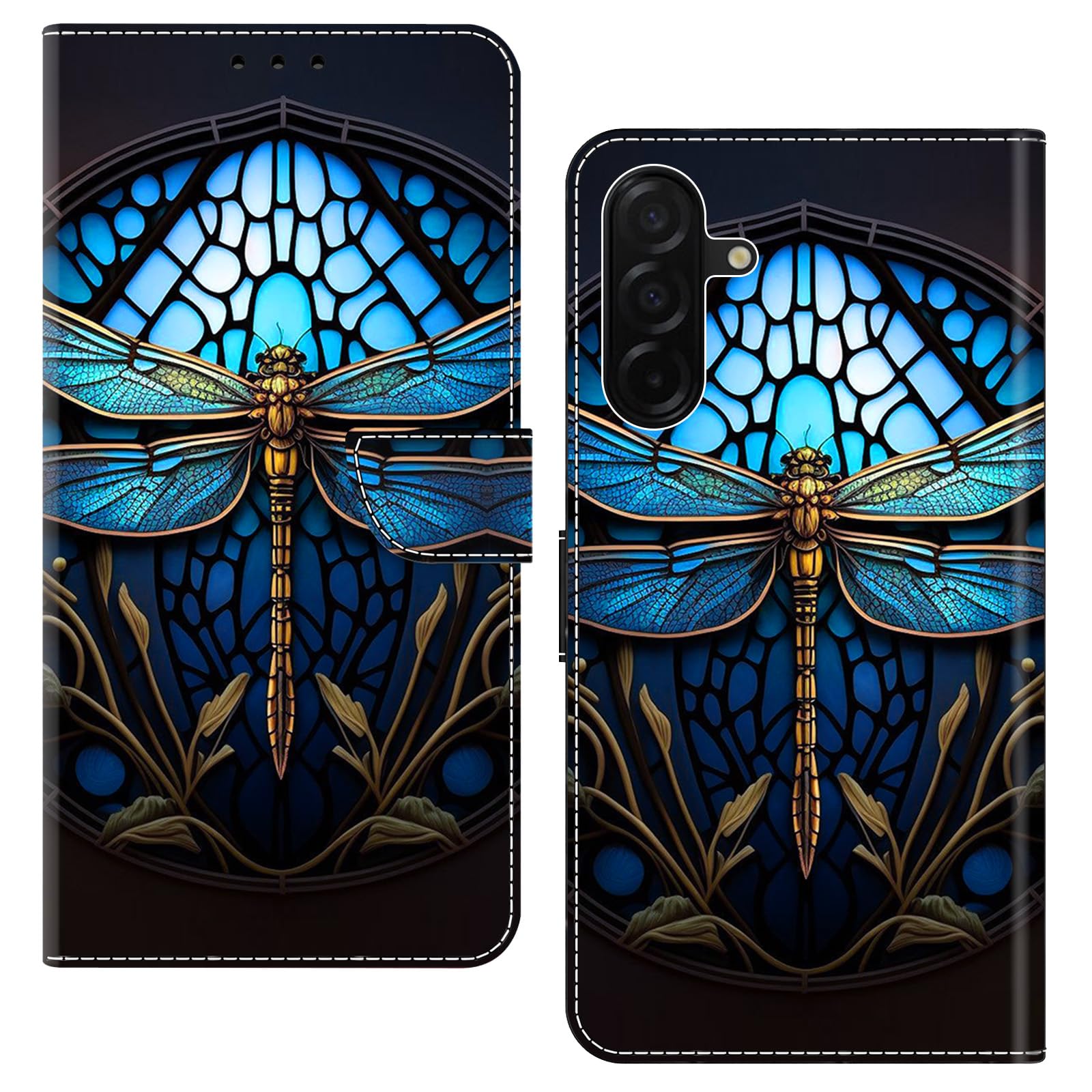 BOLELAW Hülle für Samsung Galaxy A26/Galaxy A17 – Stoßfeste PU Leder Wallet Case mit Magnetverschluss, Standfunktion & 2 Kartenfächern, Blaue Libelle