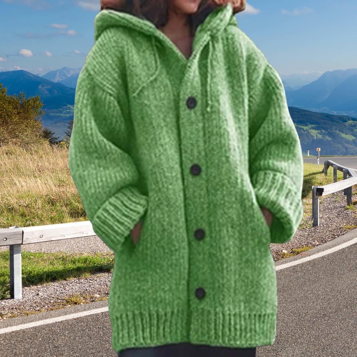 Womens Thickened Cardigan Hoodie Sweater Coat Winter Knit Cardigan Button Long Sleeve Loose Large Size with Pockets - Image 6