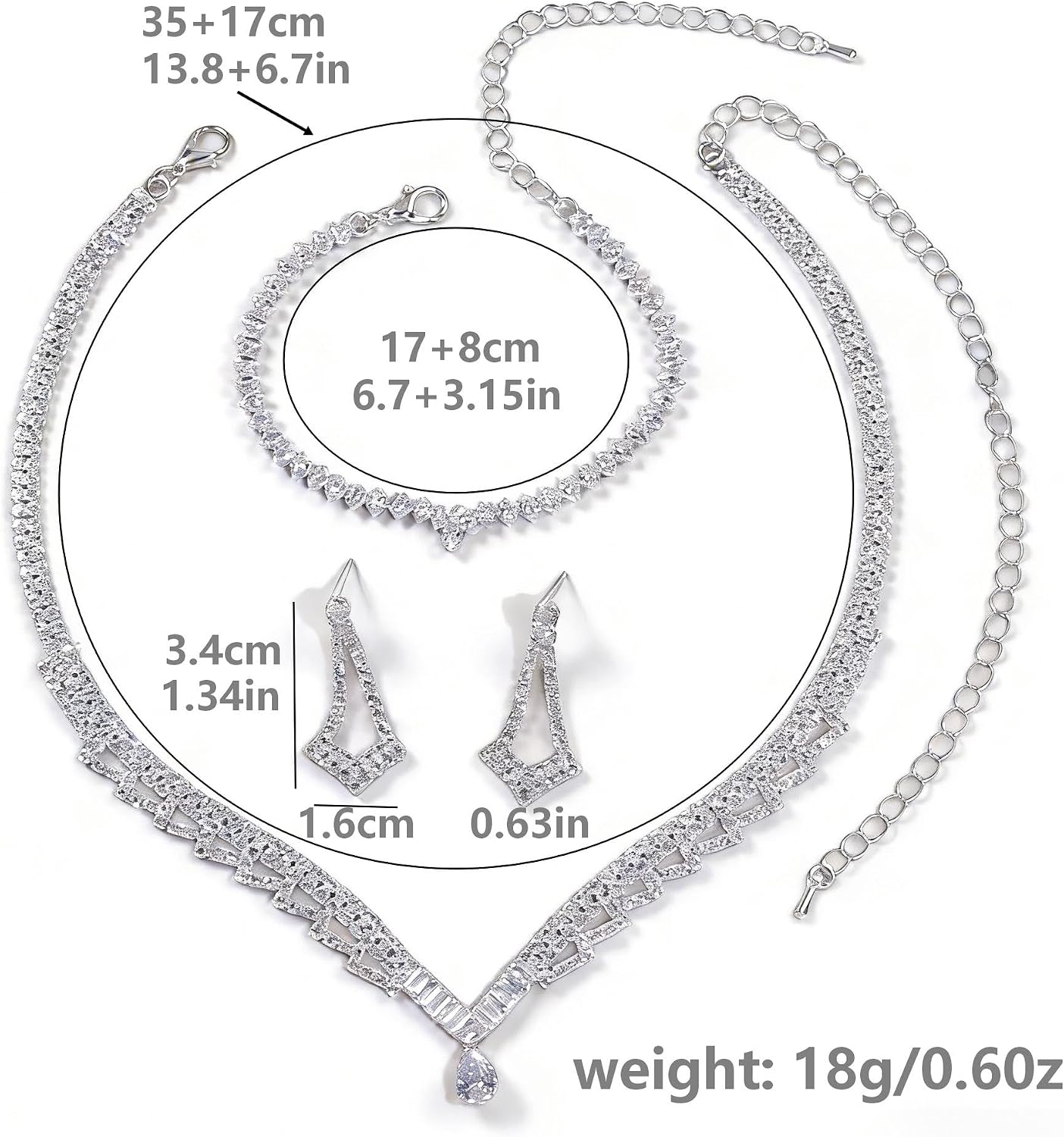 Dazzelunelle Elegant Crystal Statement Necklace and Earrings Set – Sparkling Rhinestone Choker with Matching Drop Earrings for Wedding, Prom, or Formal Events – Silver Tone Bridal Jewelry Gift