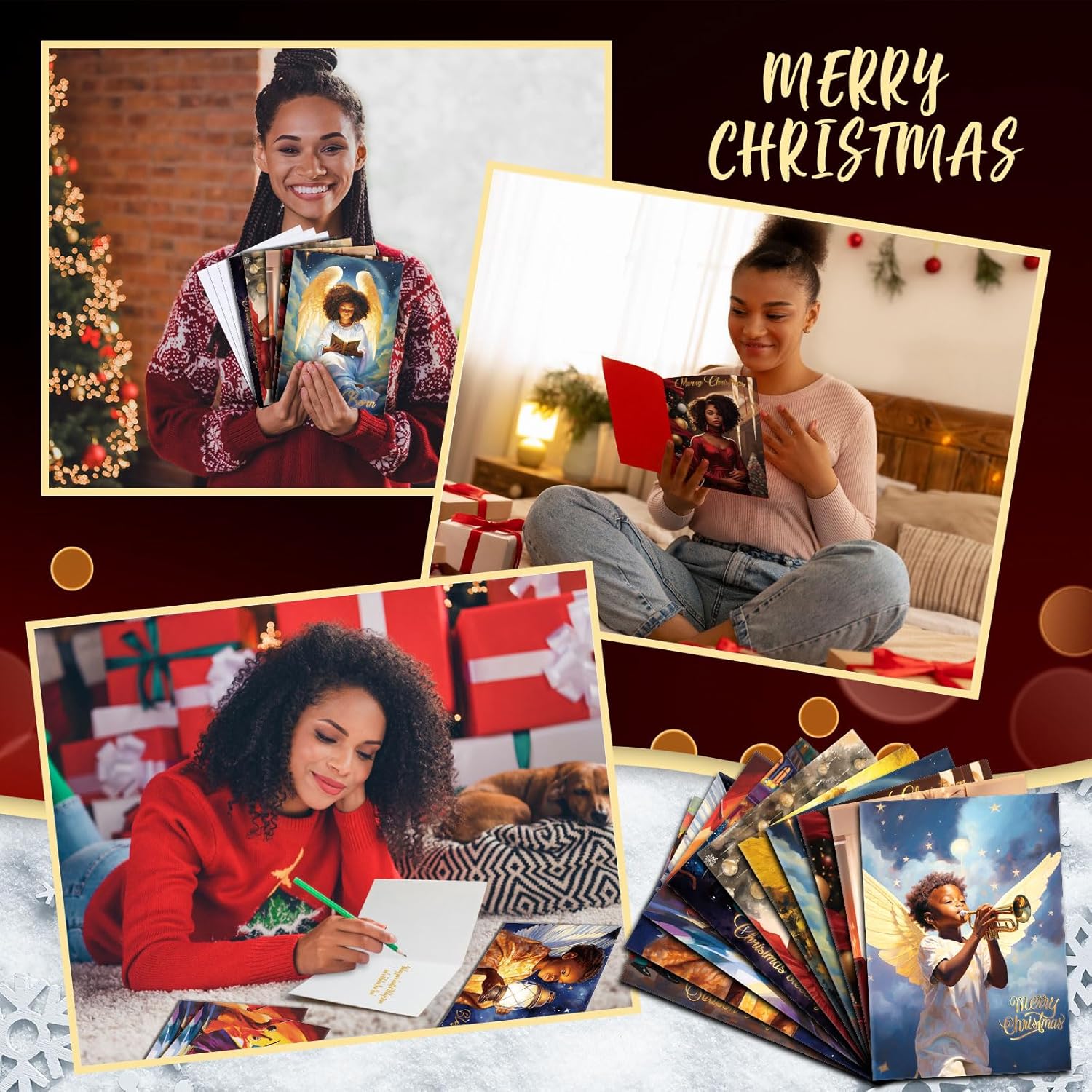 Zhanmai 100 Sets Black Christmas Cards African American Black Religious Cards with Envelopes for Christmas Supplies(Classic)