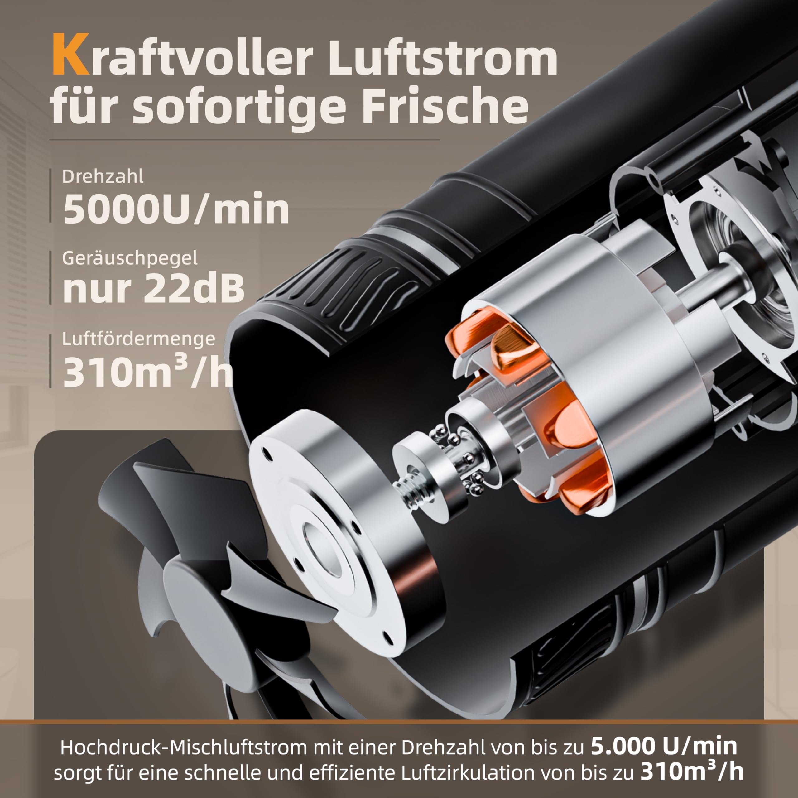 MOCINE 100mm Rohrventilator mit Drehzahlregler, Montagebasis, 310m³/h | Mit Aufhängeseil, Leiser Inline-Lüfter für Bad, Keller, Dachboden, Growzelt und Wohnmobil, PC+ABS, BLDC-Motor