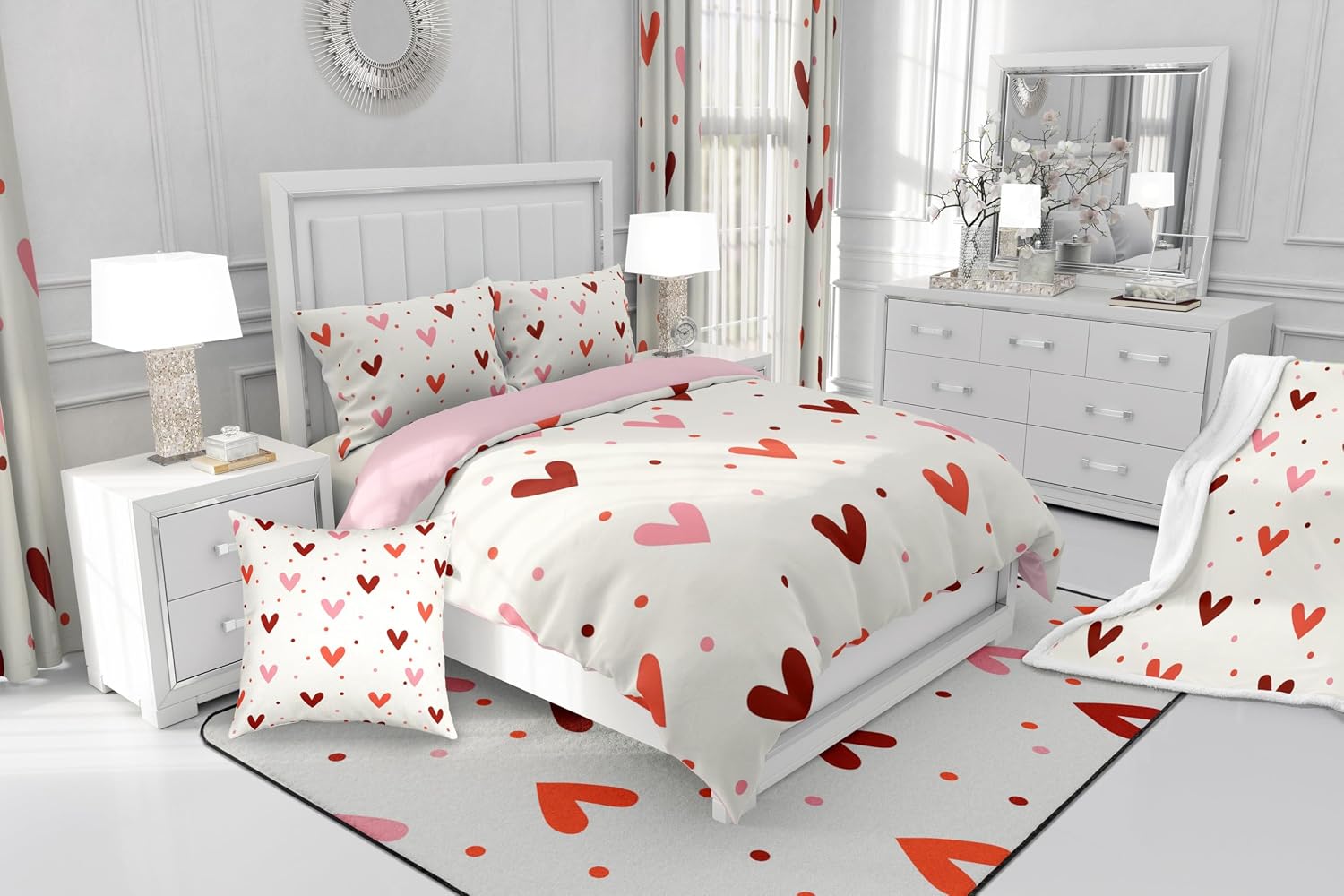 jejeloiu Heart Bedding Set Toddler Size Cute Comforter Cover Set for Boys Girls Teens Kawaii Duvet Cover Valentine's Day Bedspread Cover Room Decor Beige Quilt Cover,No Comforter