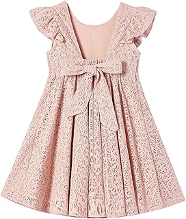Toddler Girls Backless Flutter Sleeve Lace Party Dress Elastic Waist Bow Kid Casual Dresses - Buy now