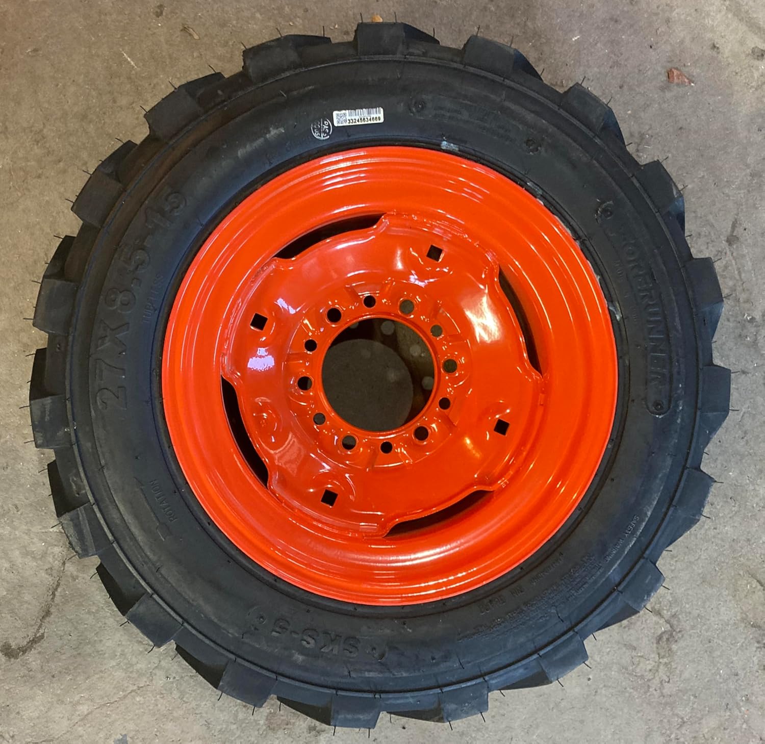(1) 27X8.50-15 Forerunner SKS-5 Tire on Wheel/Rim (6 lug) for some Kubota Tractor Fronts -6 PLY -27-8.5-15 (6" lug pattern) (Left side mount)
