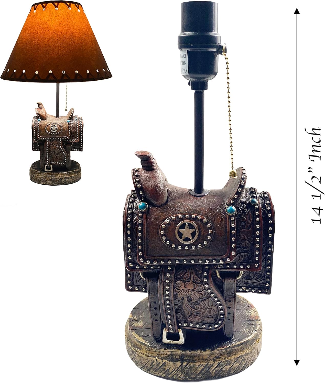 Urbalabs Western Brown Horse Saddle and Silver Star Cowboy Rustic Home Decor Table Lamp Farmhouse Nightstands Living Room End Tables Lamps for Bedrooms Office (Western Saddle Shade Only)