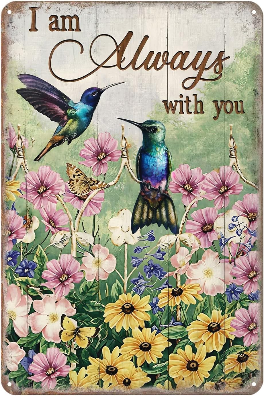 Yunking I-48 Metal Sign Humming Bird And Flowers Rustic Decor Vintage Tin Sign Home Kitchen Bar Cafe Garden Club Cave Wall Decor Humming Bird Tin Sign 12 X 8 Inch