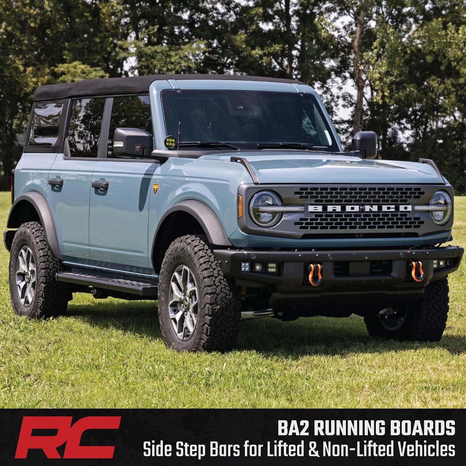 Rough Country BA2 Running Boards for Ford Bronco (2021-2025) 4-Door - 5" Wide Steel Step Bars, Non-Slip Grip Foot Rails, No-Drill Install, Textured Black Side Steps