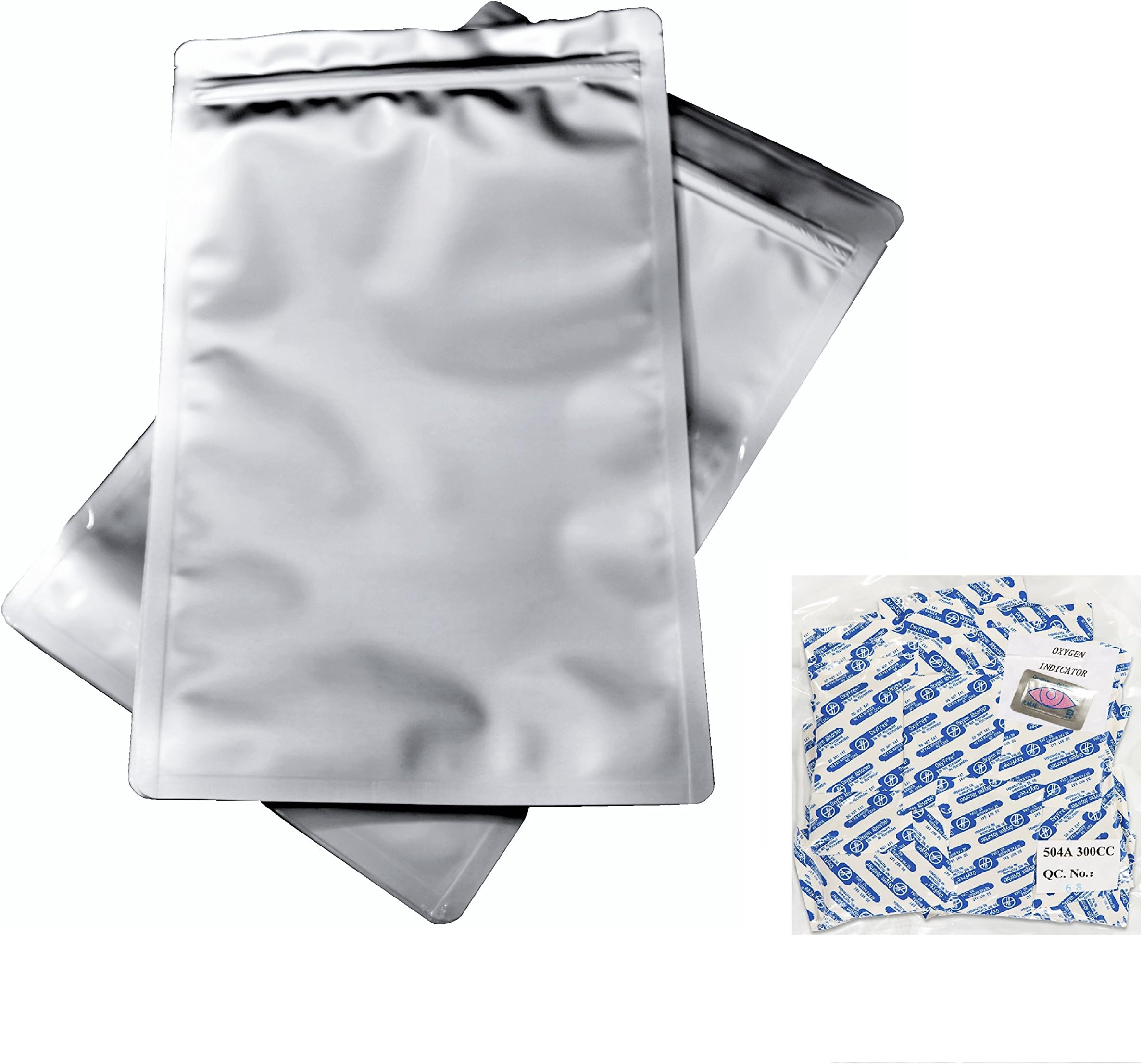 7 Mil Zip Top Mylar Bags Plus 300cc Oxygen Absorbers (50, 1 Gallon 10 x 16 Inch)
