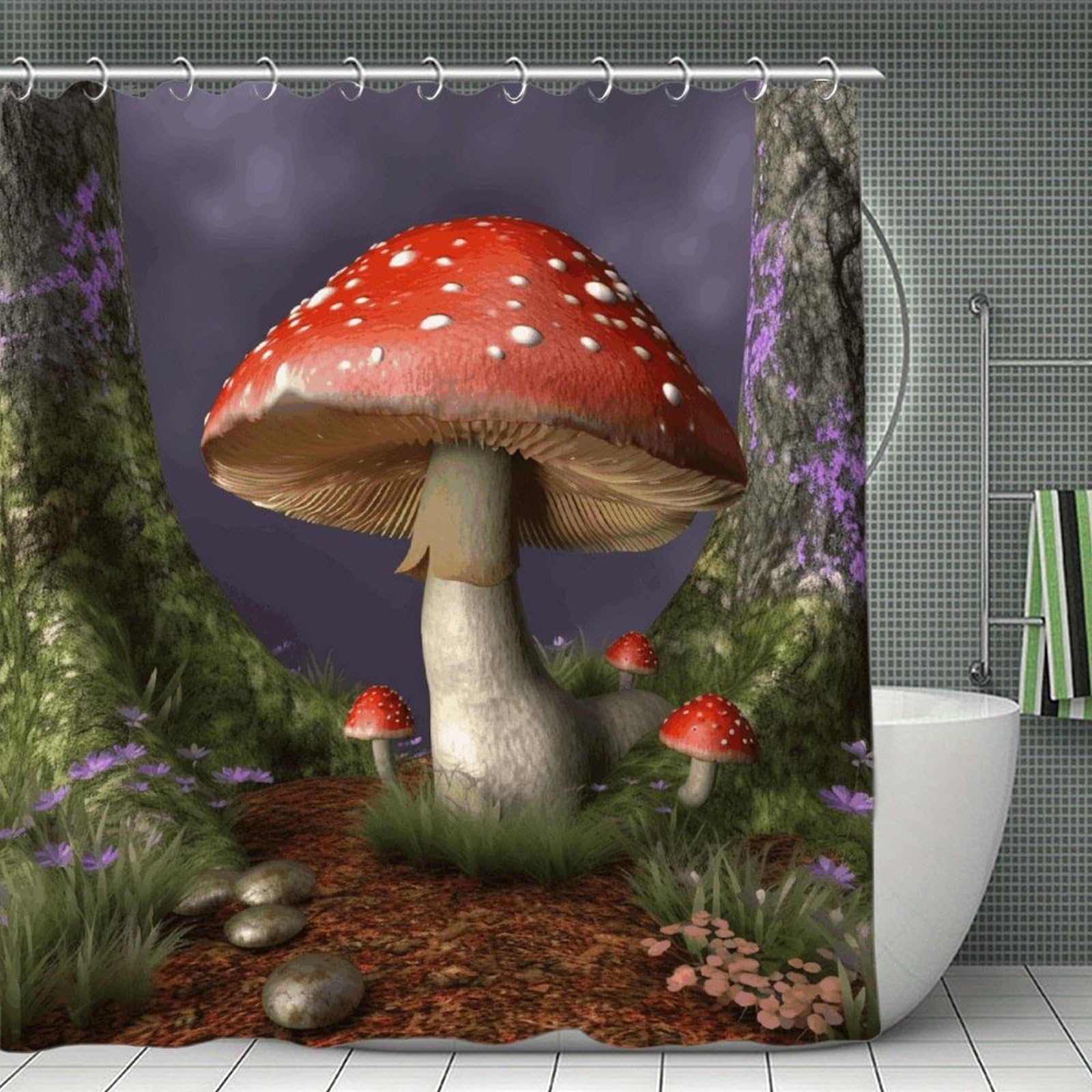 VstaDank Mushroom Shower Curtain Waterproof Bathroom Curtain with Hooks Luxury Weighted Bath Curtains for Bathtubs Showers Room Dividers Decorative Shower Curtains 71x71 in