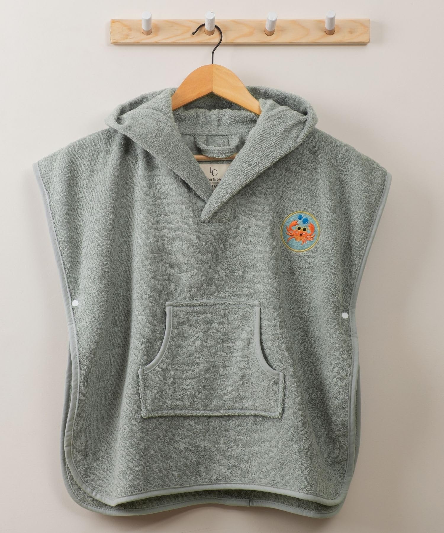 PandaHome Linden & Green Badeponcho Kinder, Frottee-Poncho für Jungen und Mädchen aus 100% Baumwolle, Morgenmantel mit Kapuze, Schnelltrocknend Weich Saugstark Bademäntel 400 g/m²