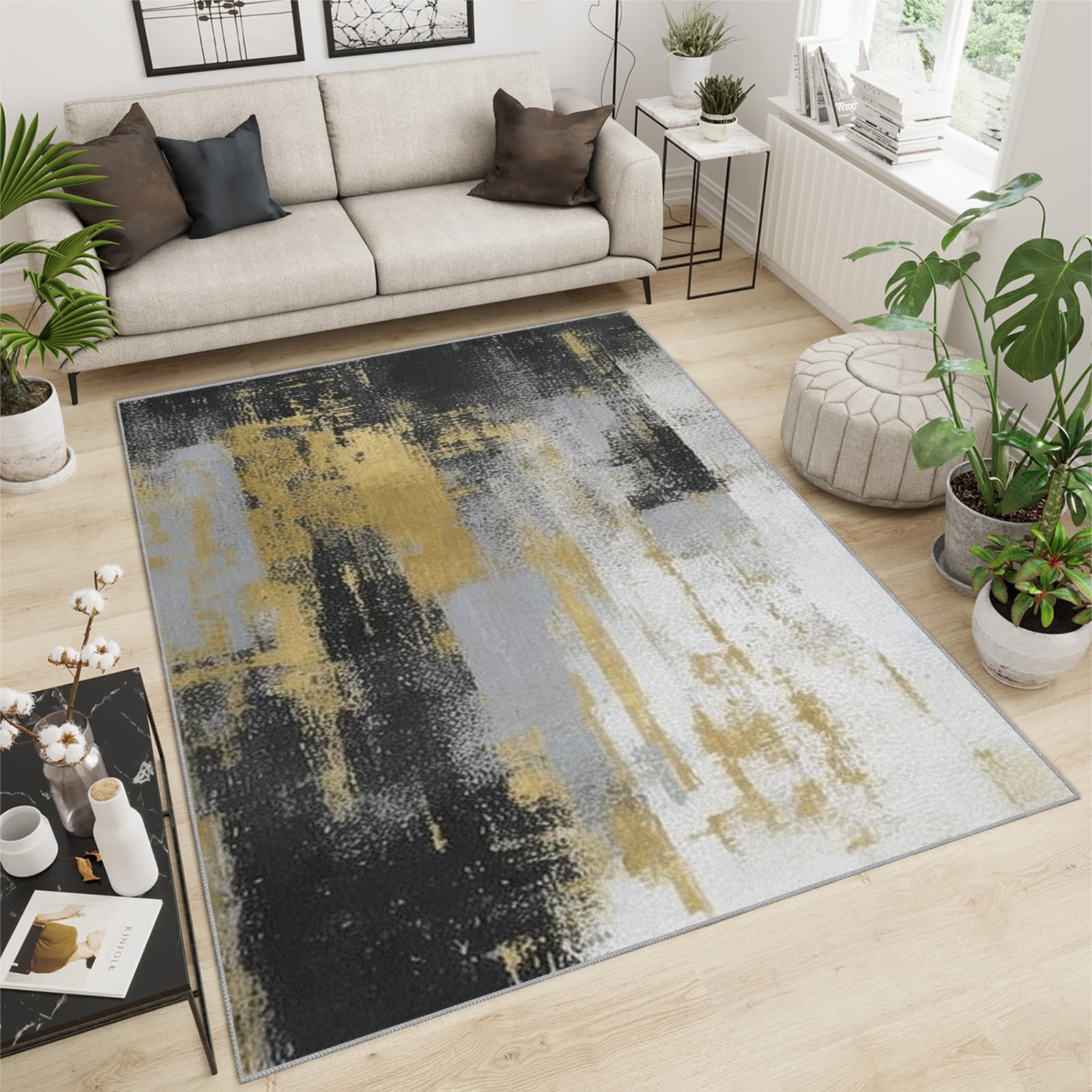QDJKBL Area Rugs 70 X 140 Cm Yellow Black Retro Bohemian, Gradient Color European Camouflage Graffiti Rugs for Living Room, Indoor Area Rug Dust-Proof for Bedroom Living Room