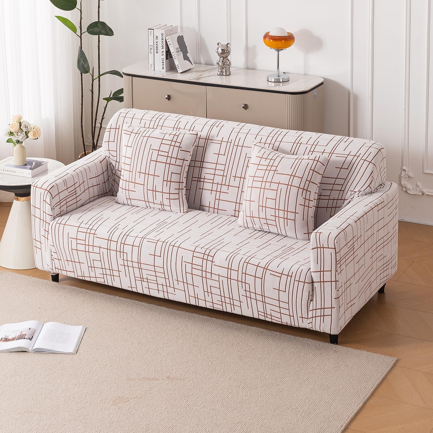 HOKIPO 'Crossline Series' 180 GSM Jacquard Sofa Cover 3 Seater Fully Covered, Rust Brown (NEW-AR-5918-D5)-image-18