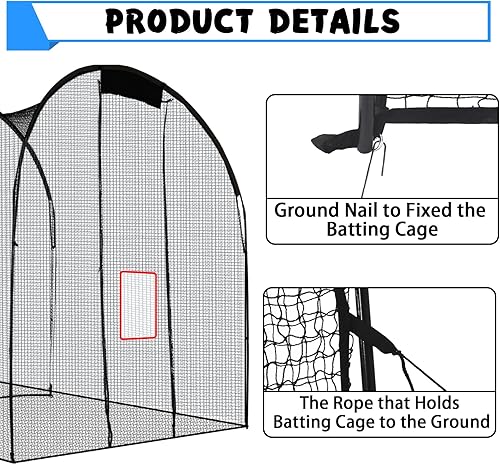 Miniatura 4 de HABALL Jaula de bateo de béisbol, jaulas de bateo para patio trasero, jaula de bateo portátil para béisbol y softbol, jaula de bateo resistente red