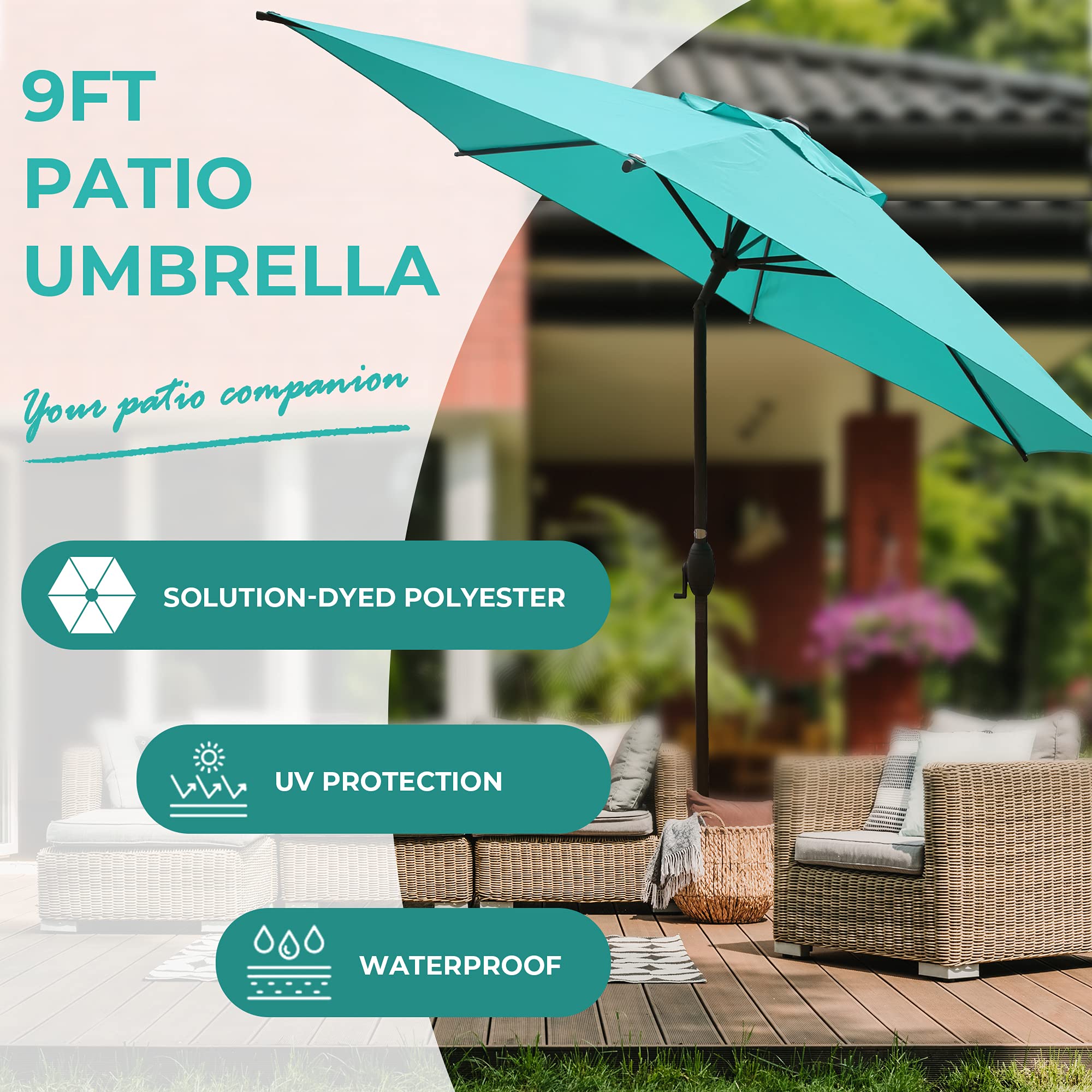 abba patio outdoor patio umbrella 9-feet aluminum market table umbrella with Push Button Tilt and Crank, 9-Feet, Blue Patio, Lawn & Garden Size:HUGE - 6 Inches (15.2cm) Panther Vision FLATEYE High assisted crank system that fenix lighting