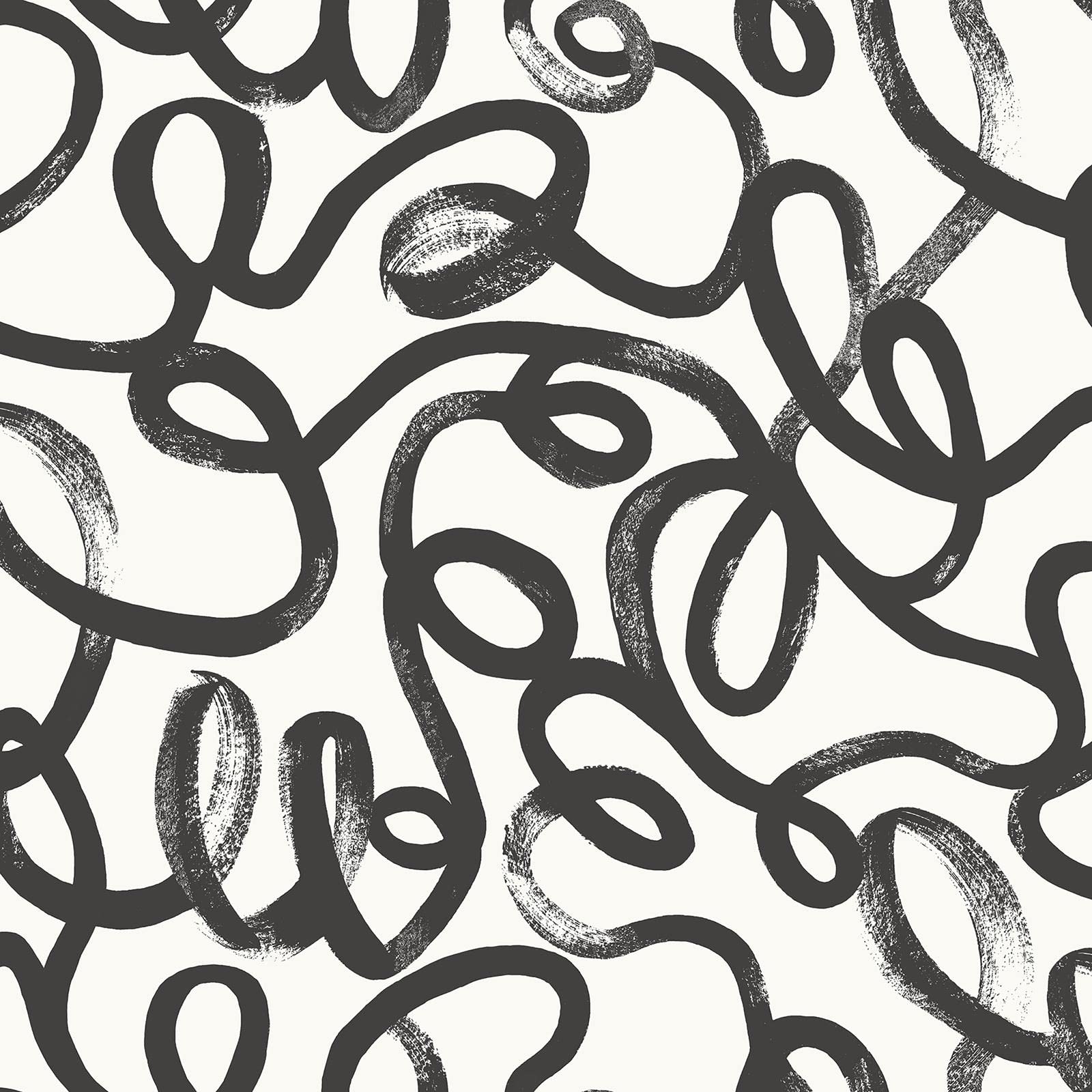 Holden Squiggle Doodle Effect Geometric Wallpaper Black/White 13360