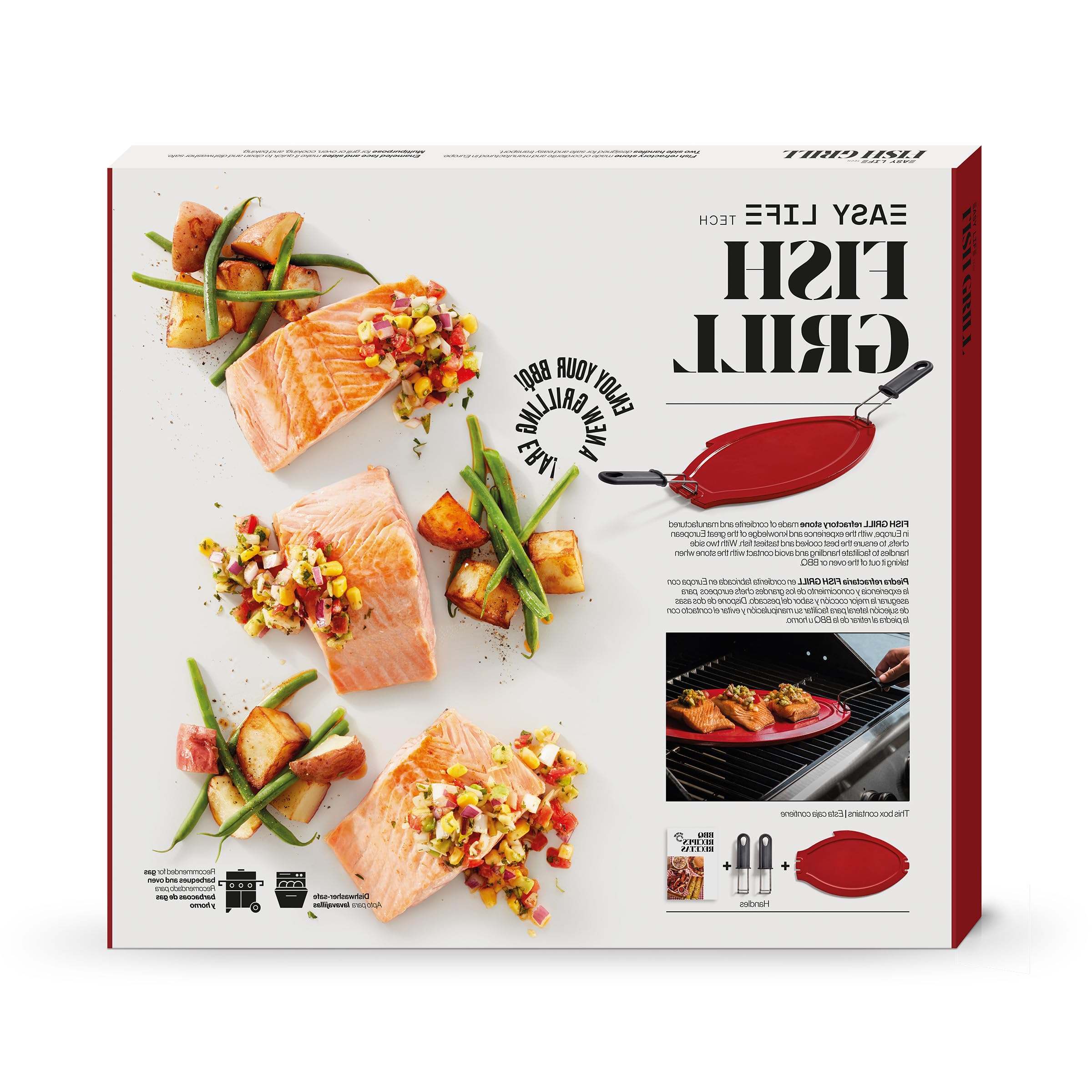 Fish Grill- Piedra refractaria | para Pescado | Piedra Ovalada | 40 x 23,5 cm | para Barbacoa de Gas o Horno | para Pescado al Punto